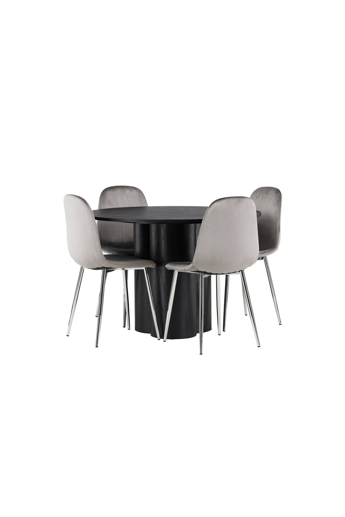 Olivia Esszimmerset + Eva ⌀110cm/4St. in Schwarz / Hellgrau /  Silber präsentiert im Onlineshop von KAQTU Design AG. Esszimmerset ist von Venture Home