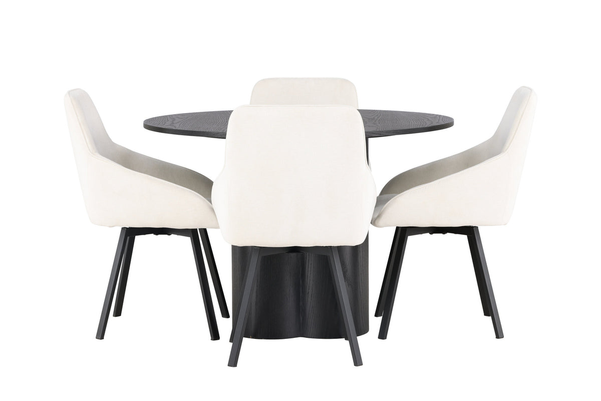 Olivia Esszimmerset + Rosie ⌀110cm/4St. in Beige / Schwarz präsentiert im Onlineshop von KAQTU Design AG. Esszimmerset ist von Venture Home