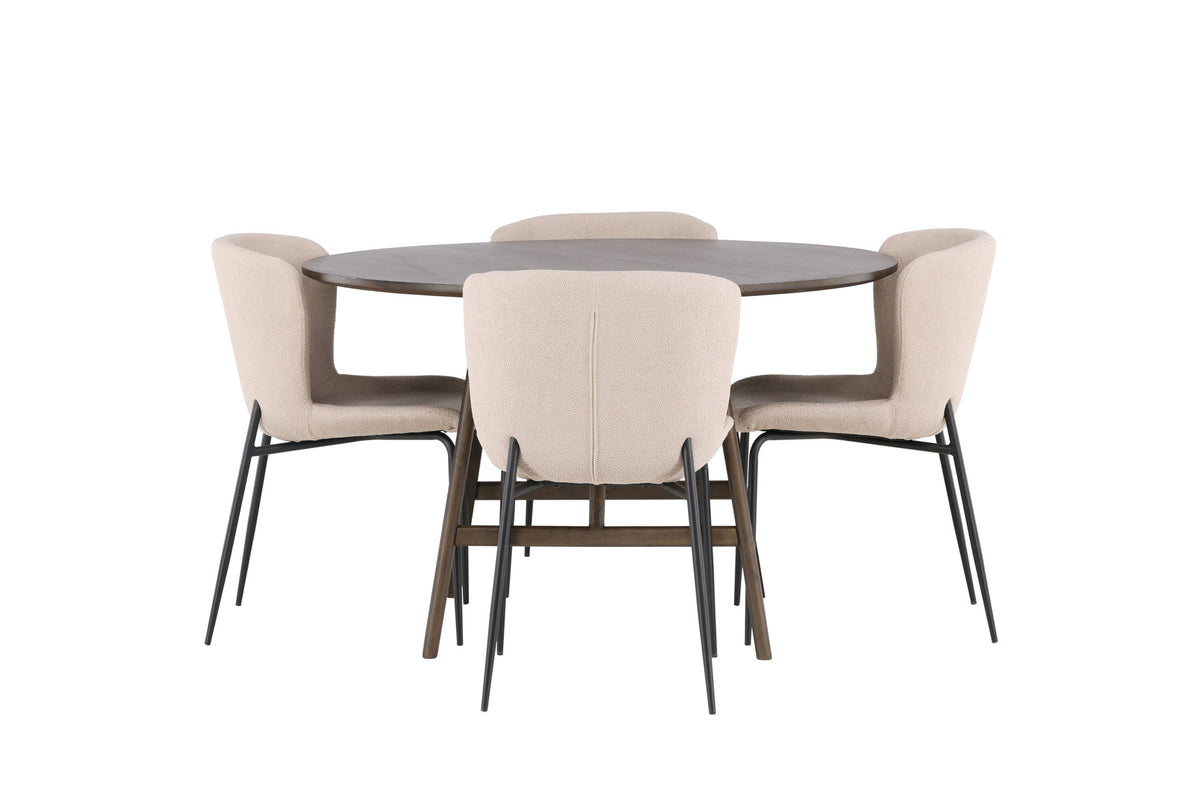 Kaseindon Esszimmerset + Modesto ⌀100cm/4St. in Beige, Schwarz präsentiert im Onlineshop von KAQTU Design AG. Esszimmerset ist von Venture Home
