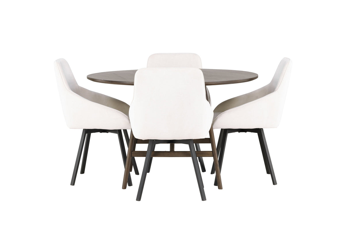 Kaseindon Esszimmerset + Rosie ⌀100cm/4St. in Beige, Schwarz präsentiert im Onlineshop von KAQTU Design AG. Esszimmerset ist von Venture Home