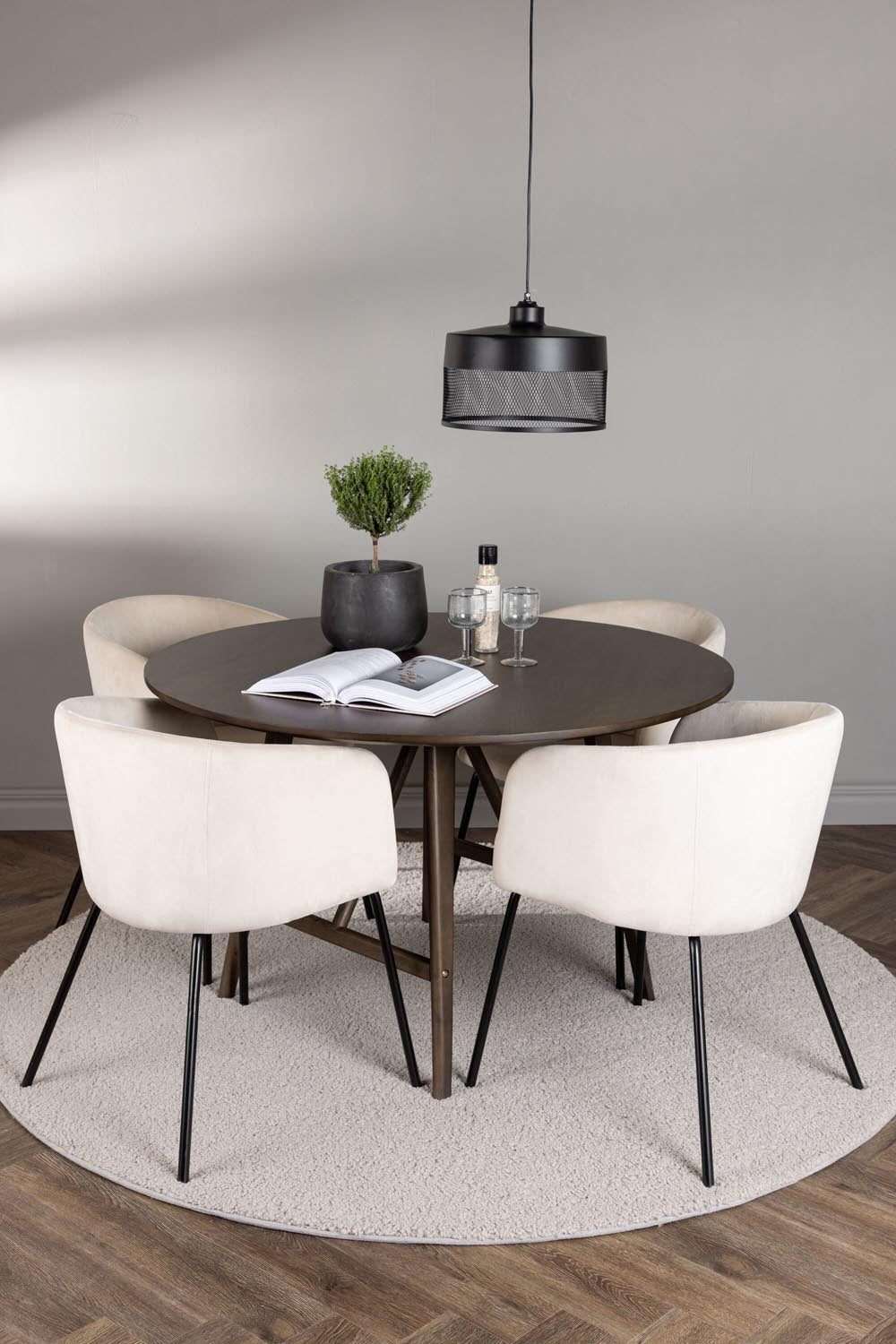 Kaseindon Esszimmerset + Berit ⌀100cm/4St. in Beige, Schwarz präsentiert im Onlineshop von KAQTU Design AG. Esszimmerset ist von Venture Home
