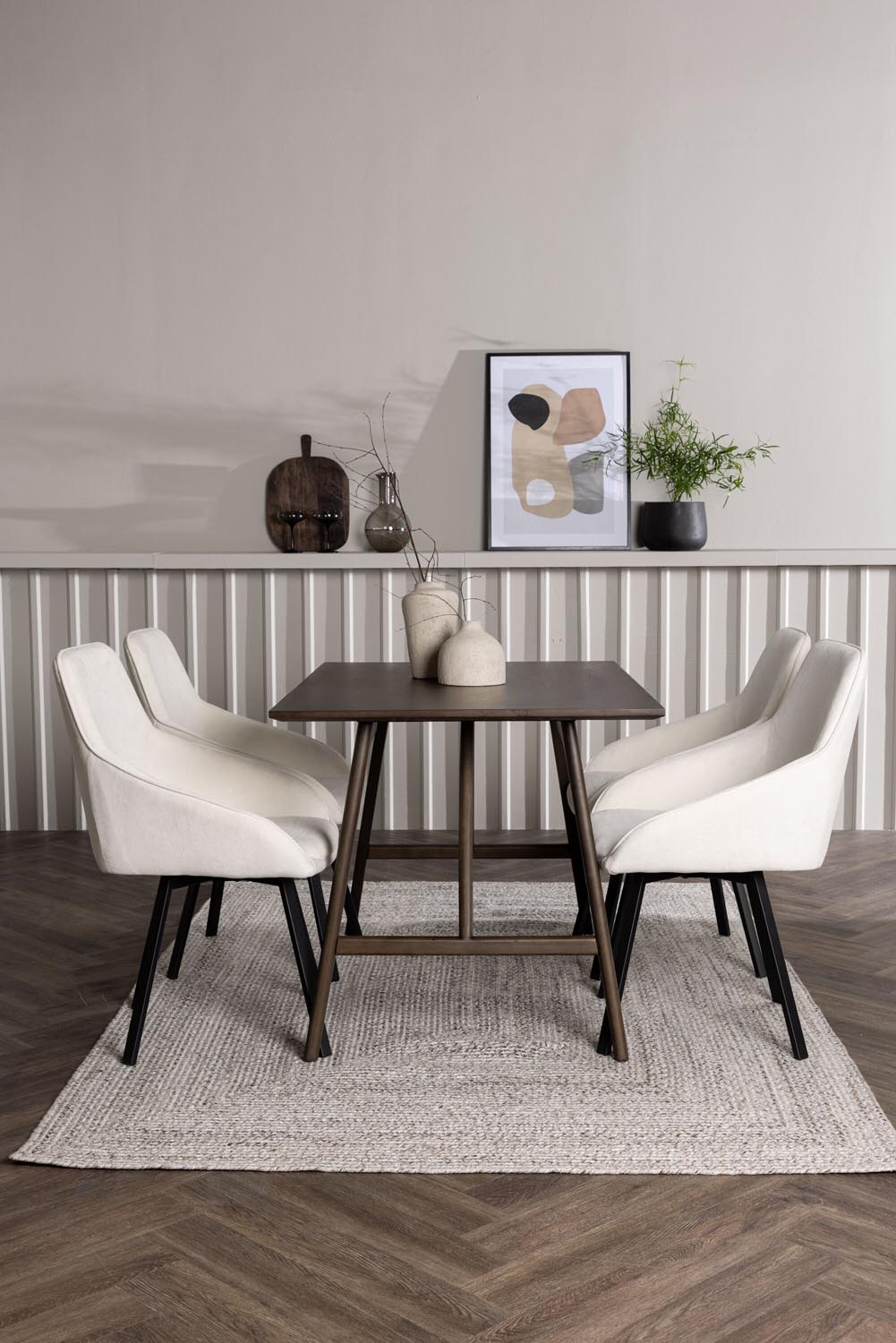 Kaseindon Esszimmerset + Rosie 120cm/4St. in Beige, Schwarz präsentiert im Onlineshop von KAQTU Design AG. Esszimmerset ist von Venture Home