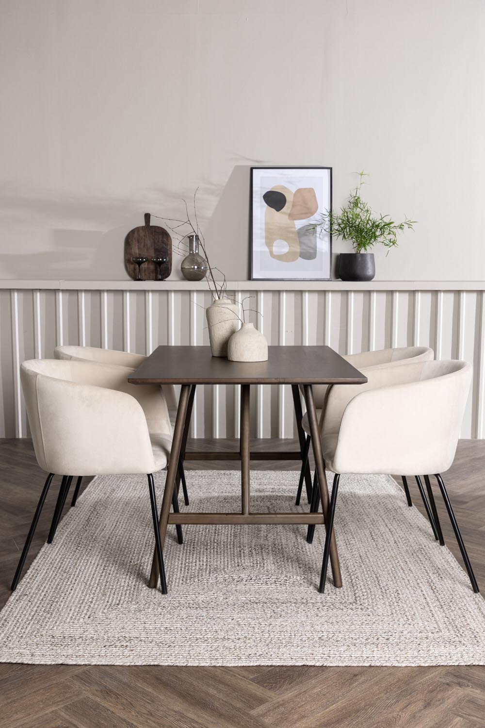 Kaseindon Esszimmerset + Berit 120cm/4St. in Beige, Schwarz präsentiert im Onlineshop von KAQTU Design AG. Esszimmerset ist von Venture Home
