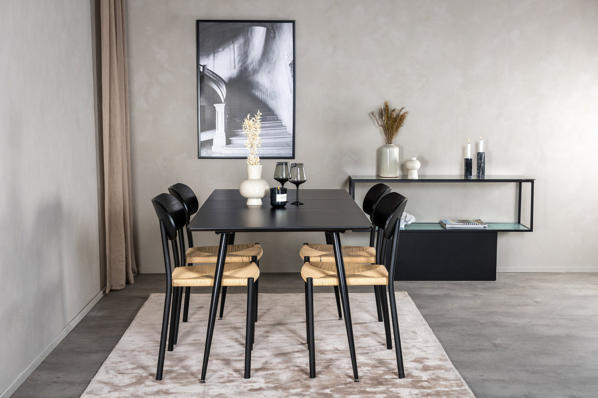 Esszimmer Set Silar mit Stuhl Polly in Schwarz/Schwarz/Natur präsentiert im Onlineshop von KAQTU Design AG. Esszimmerset ist von Venture Home