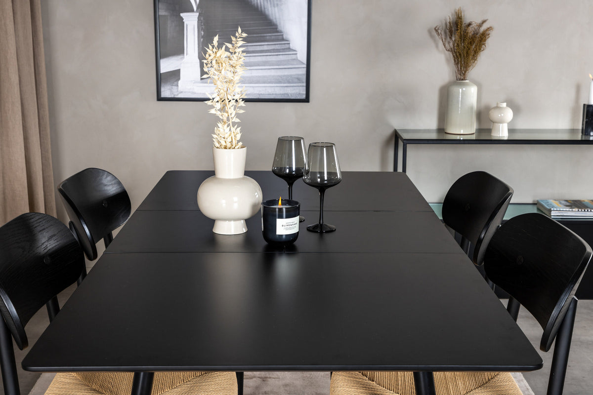 Esszimmer Set Silar mit Stuhl Polly in Schwarz/Schwarz/Natur präsentiert im Onlineshop von KAQTU Design AG. Esszimmerset ist von Venture Home