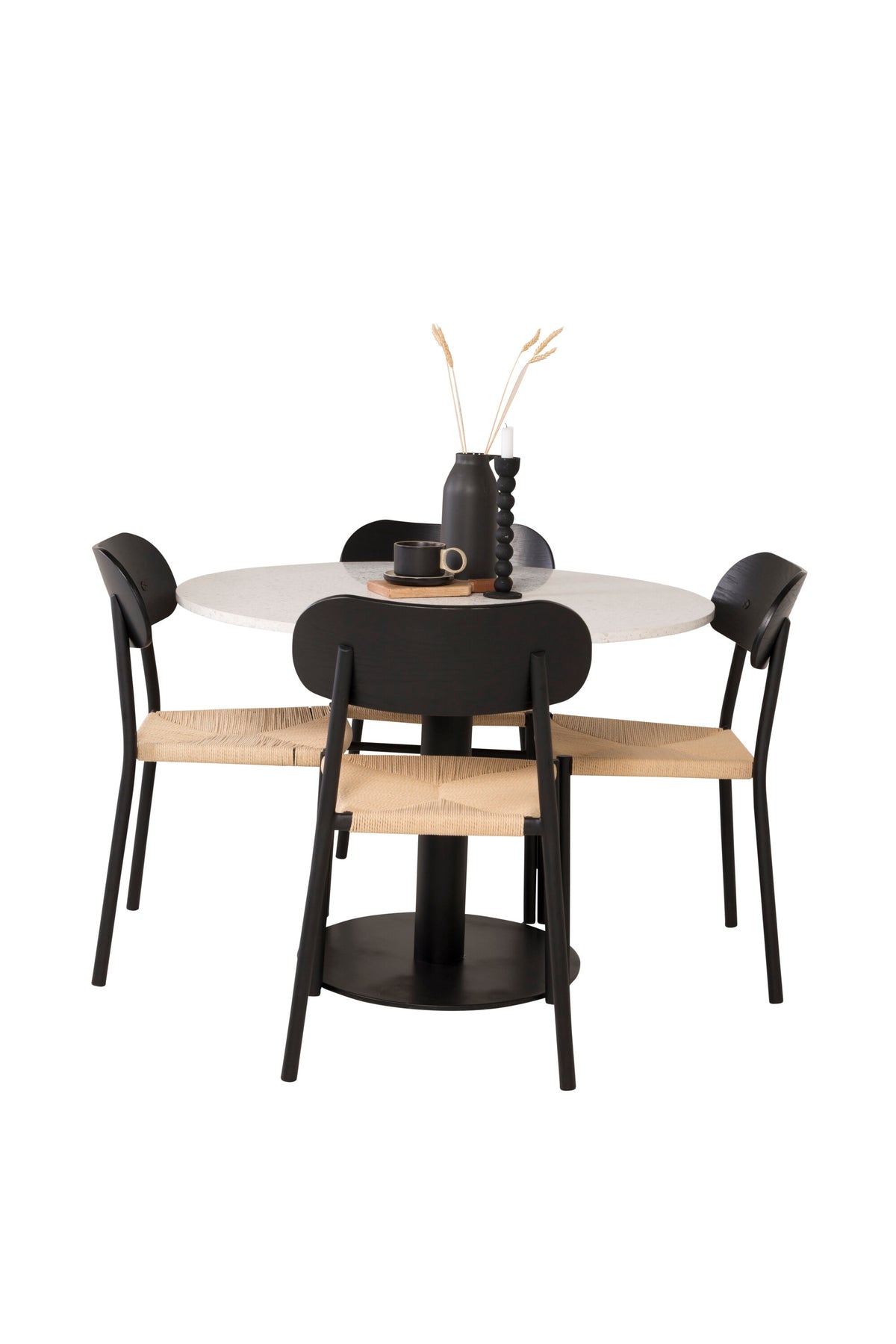 Esszimmer Set Razzia mit Stuhl Polly in Weiss/Schwarz/ Natur präsentiert im Onlineshop von KAQTU Design AG. Esszimmerset ist von Venture Home