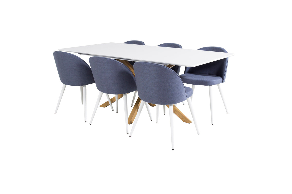 Esszimmer Set Piazza mit Stuhl Velvet in Weiss/Blau/Weiss präsentiert im Onlineshop von KAQTU Design AG. Esszimmerset ist von Venture Home