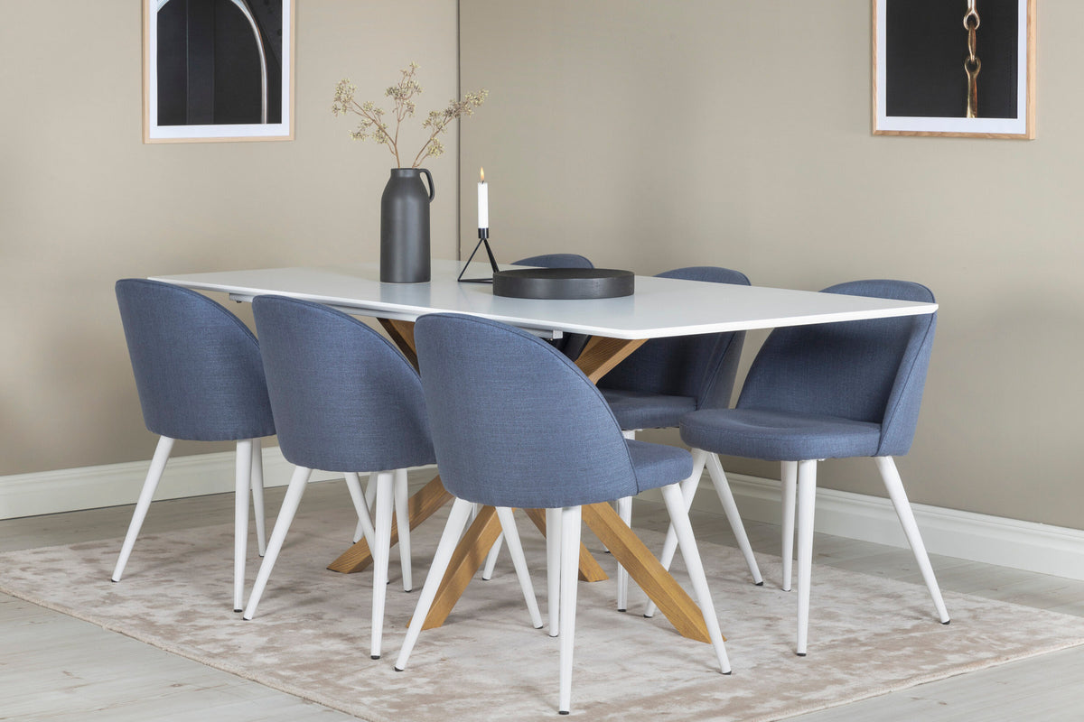 Esszimmer Set Piazza mit Stuhl Velvet in Weiss/Blau/Weiss präsentiert im Onlineshop von KAQTU Design AG. Esszimmerset ist von Venture Home