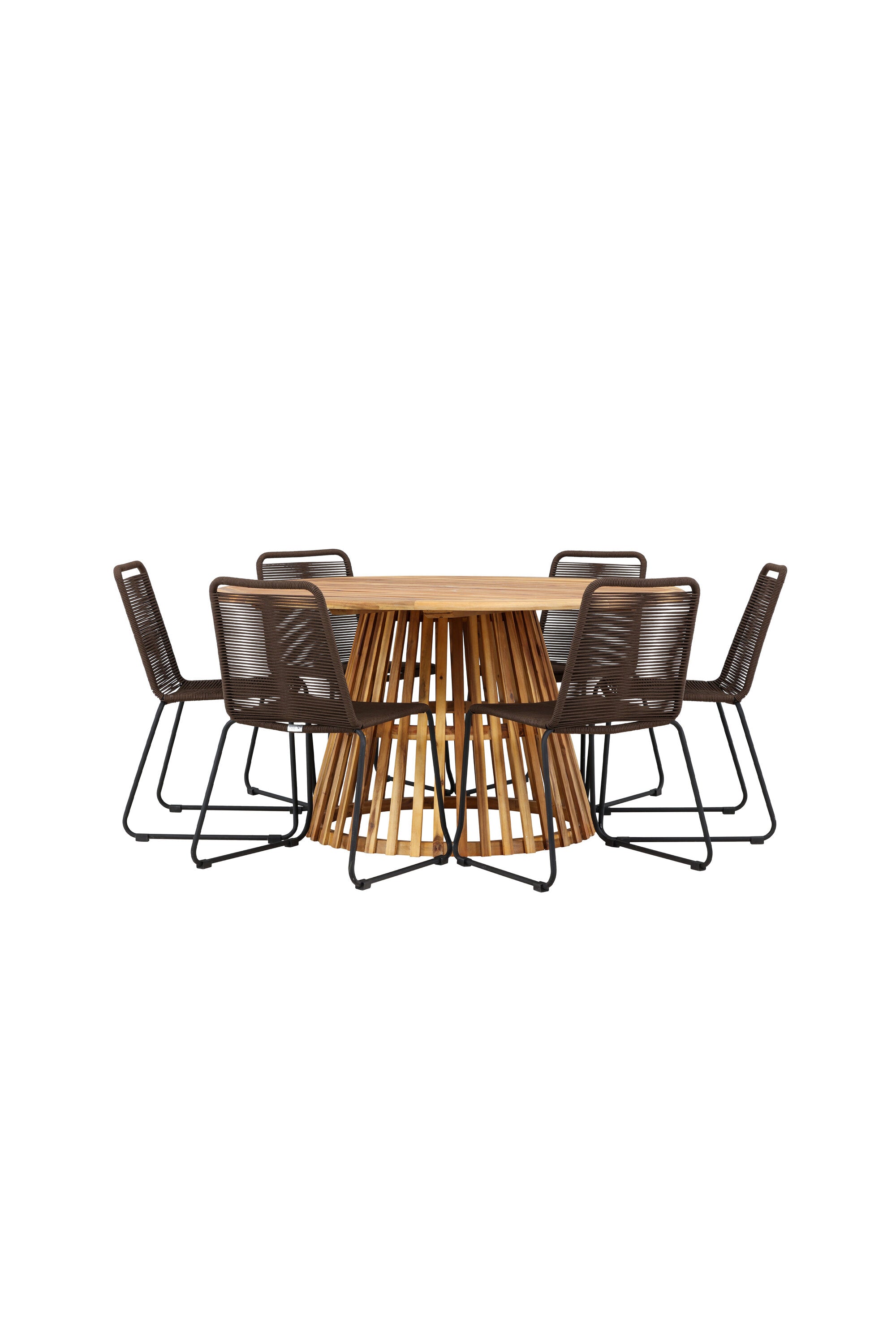 Tucumán Gartentisch Set rund + 6 x Lindos in Natur/Schwarz/Braun präsentiert im Onlineshop von KAQTU Design AG. Gartentischset ist von Venture Home