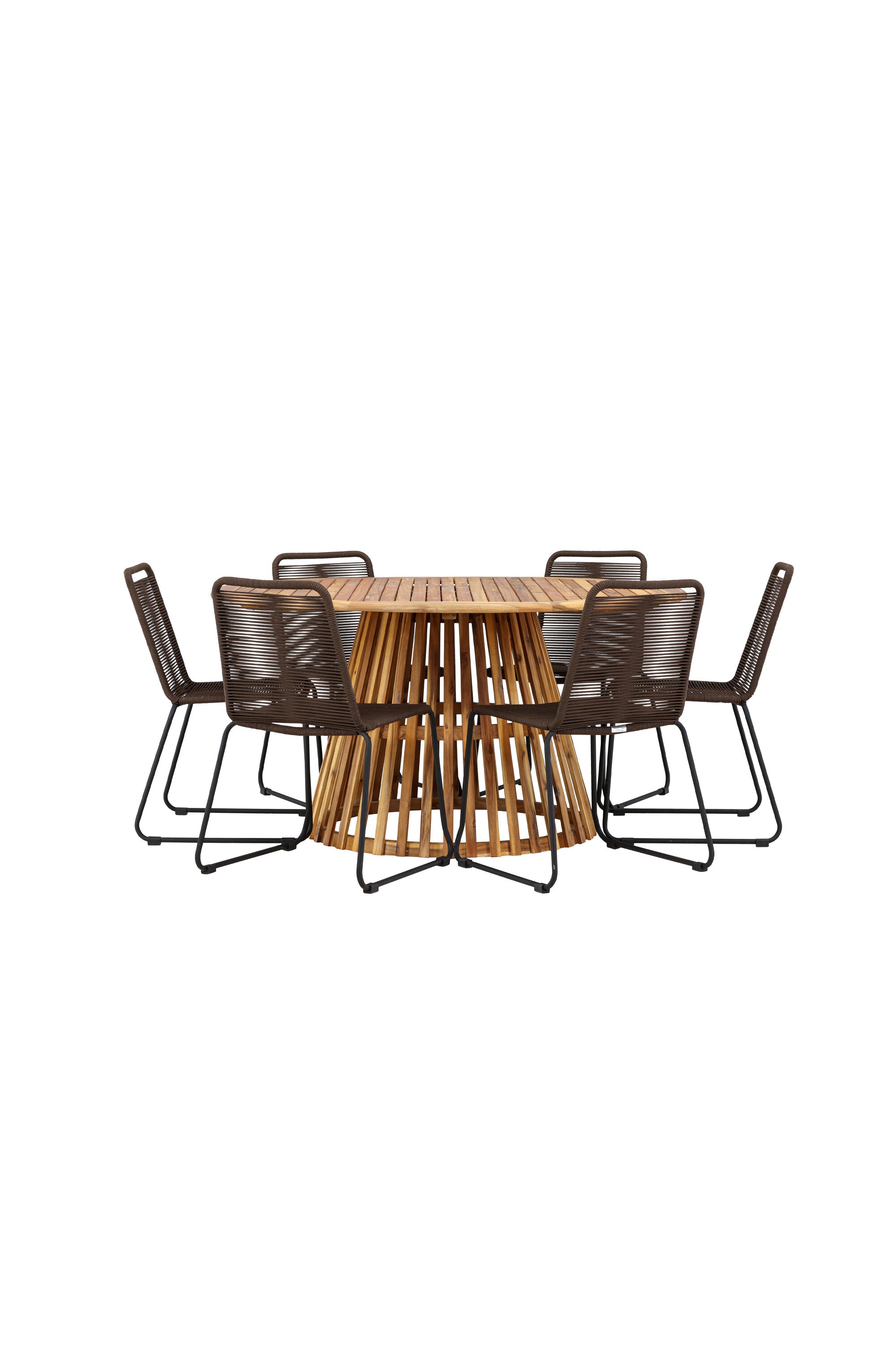 Tucumán Gartentisch Set rund + 6 x Lindos in Natur/Schwarz/Braun präsentiert im Onlineshop von KAQTU Design AG. Gartentischset ist von Venture Home