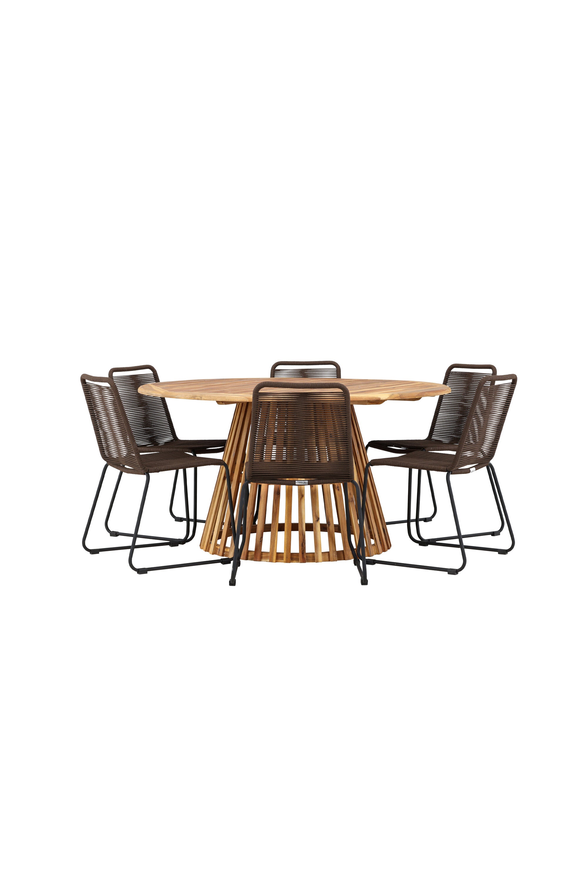 Tucumán Gartentisch Set rund + 6 x Lindos in Natur/Schwarz/Braun präsentiert im Onlineshop von KAQTU Design AG. Gartentischset ist von Venture Home