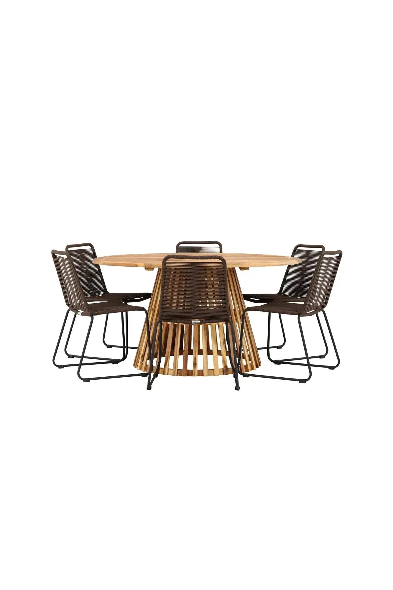 Elegantes Tucumán Esszimmer Set: Runder Tisch & 6 Lindos-Stühle.