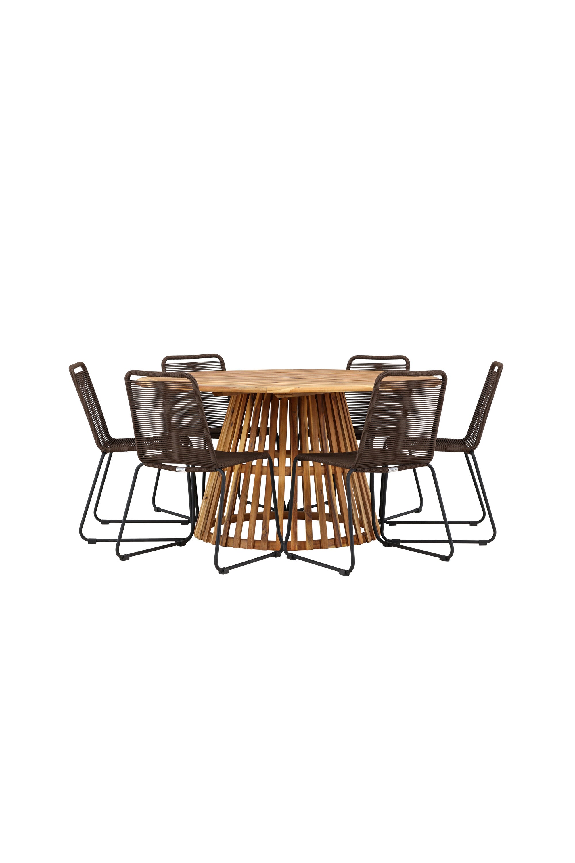 Tucumán Gartentisch Set rund + 6 x Lindos in Natur/Schwarz/Braun präsentiert im Onlineshop von KAQTU Design AG. Gartentischset ist von Venture Home