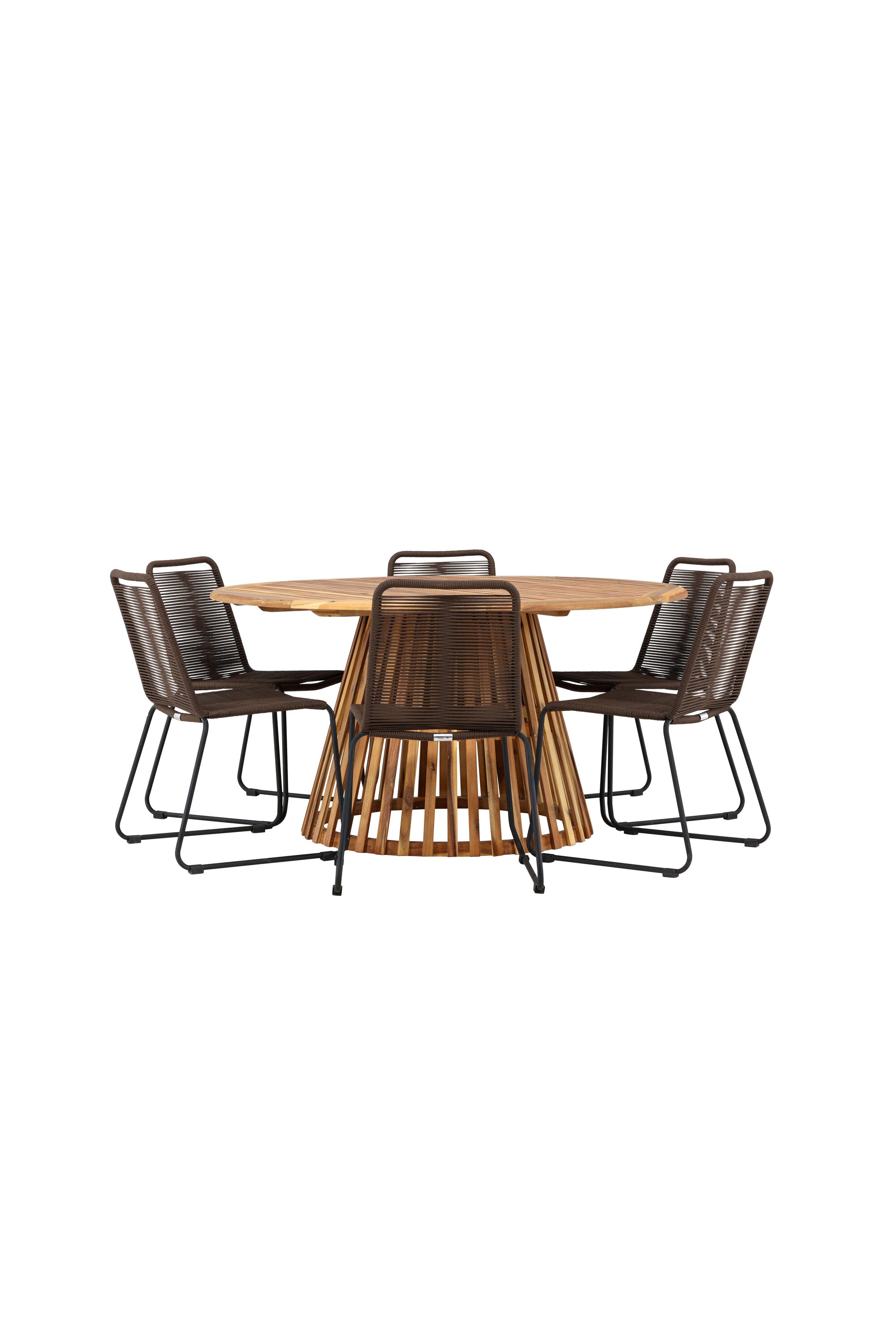 Tucumán Gartentisch Set rund + 6 x Lindos in Natur/Schwarz/Braun präsentiert im Onlineshop von KAQTU Design AG. Gartentischset ist von Venture Home