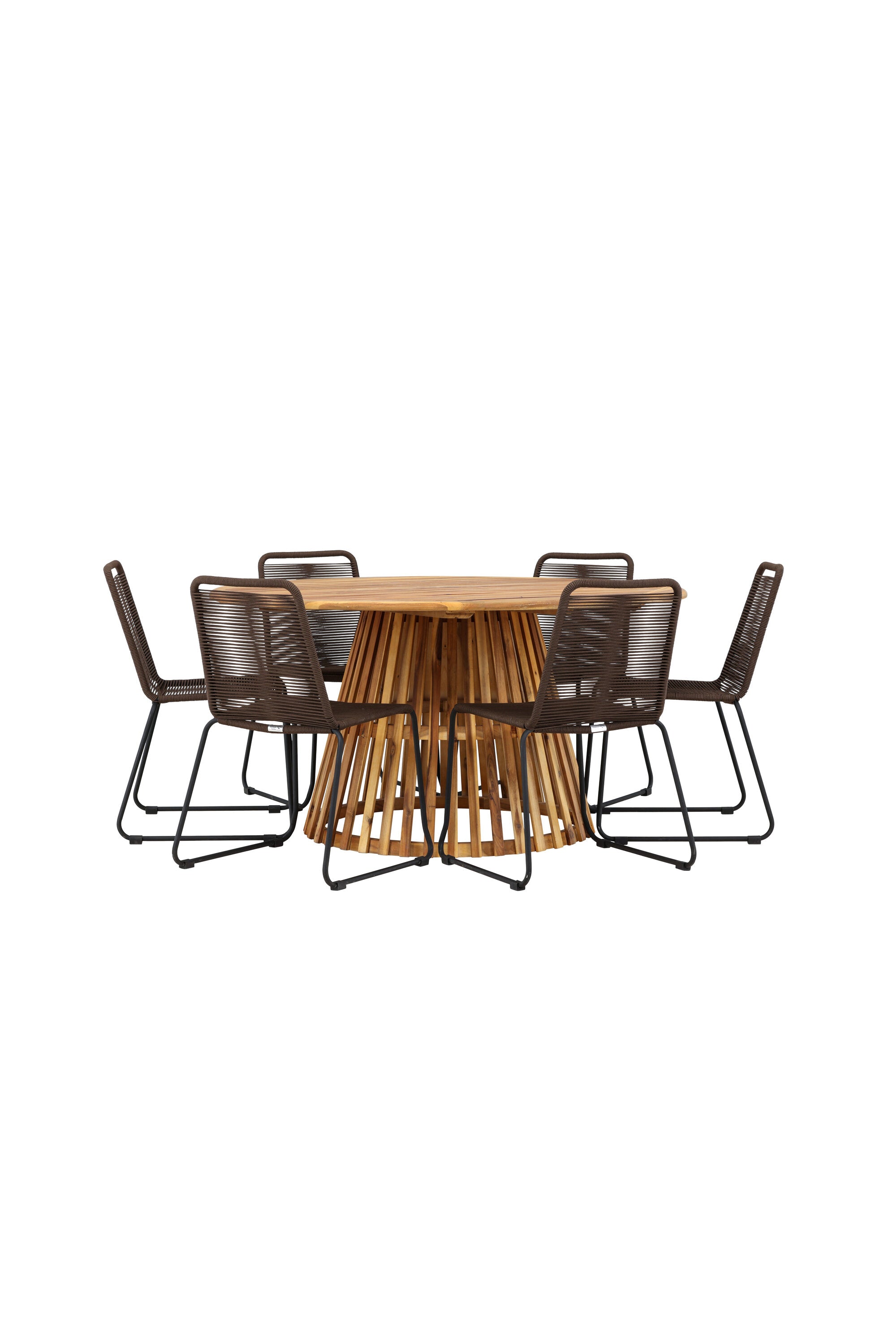 Tucumán Gartentisch Set rund + 6 x Lindos in Natur/Schwarz/Braun präsentiert im Onlineshop von KAQTU Design AG. Gartentischset ist von Venture Home