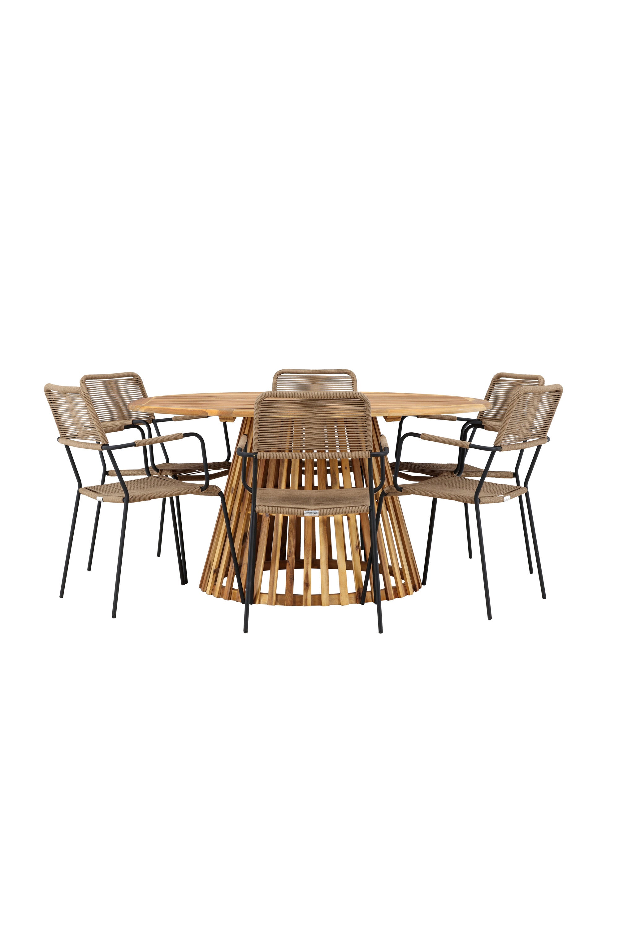 Tucumán Gartentisch Set rund + 6 x Lindos in Natur/Schwarz/Latte präsentiert im Onlineshop von KAQTU Design AG. Gartentischset ist von Venture Home