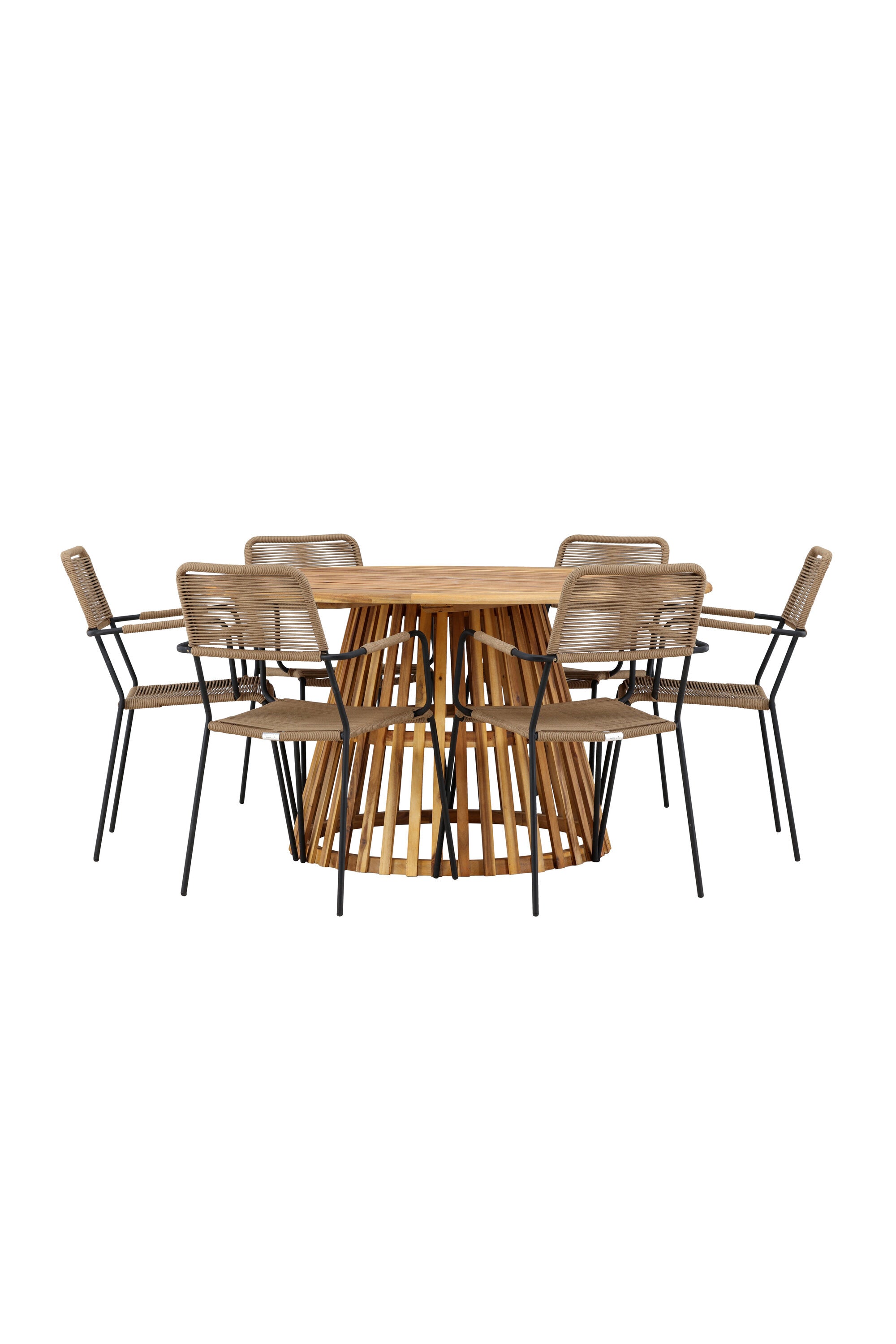 Tucumán Gartentisch Set rund + 6 x Lindos in Natur/Schwarz/Latte präsentiert im Onlineshop von KAQTU Design AG. Gartentischset ist von Venture Home