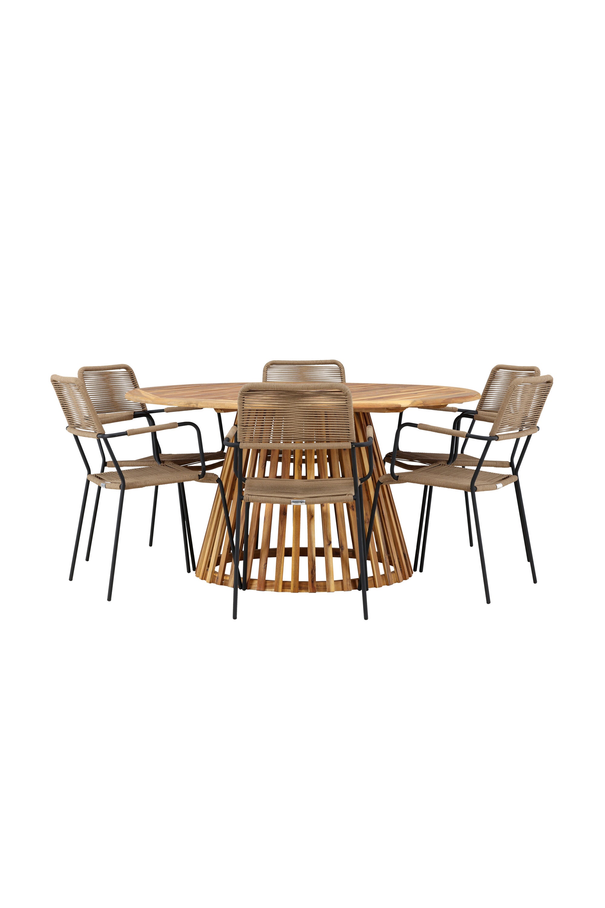 Tucumán Gartentisch Set rund + 6 x Lindos in Natur/Schwarz/Latte präsentiert im Onlineshop von KAQTU Design AG. Gartentischset ist von Venture Home