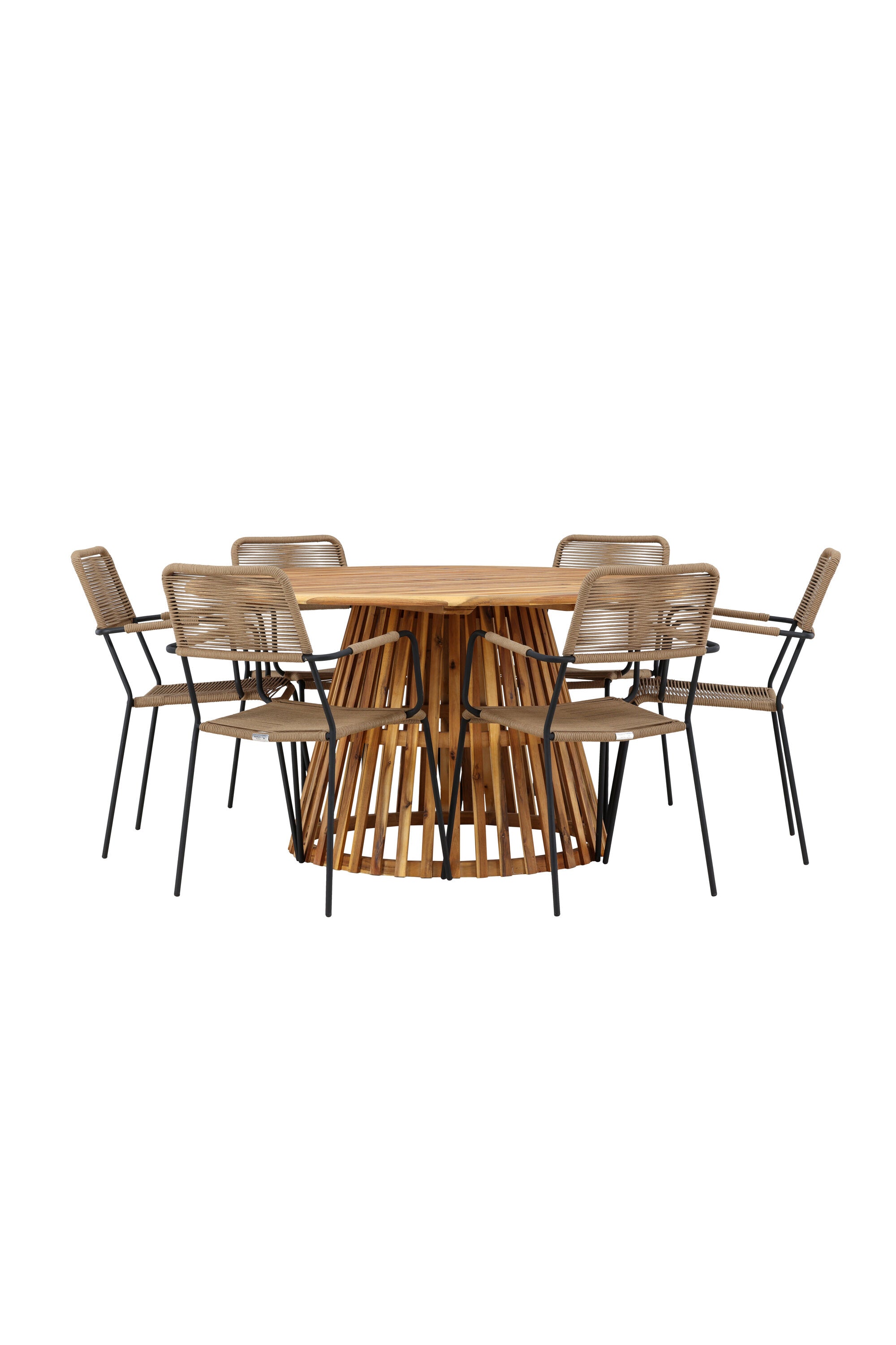 Tucumán Gartentisch Set rund + 6 x Lindos in Natur/Schwarz/Latte präsentiert im Onlineshop von KAQTU Design AG. Gartentischset ist von Venture Home