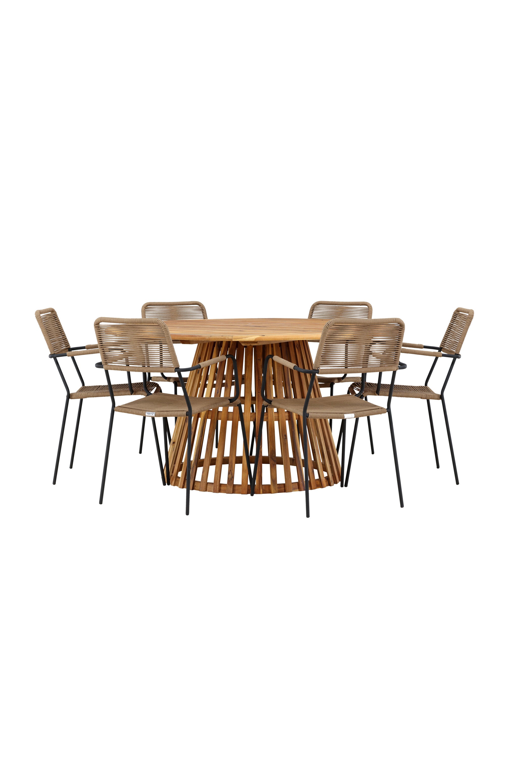 Tucumán Gartentisch Set rund + 6 x Lindos in Natur/Schwarz/Latte präsentiert im Onlineshop von KAQTU Design AG. Gartentischset ist von Venture Home