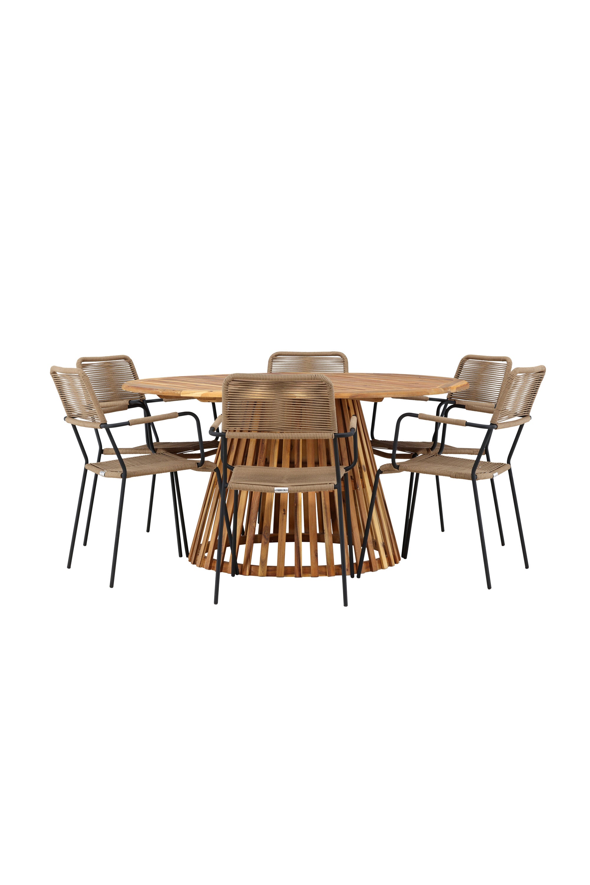Tucumán Gartentisch Set rund + 6 x Lindos in Natur/Schwarz/Latte präsentiert im Onlineshop von KAQTU Design AG. Gartentischset ist von Venture Home