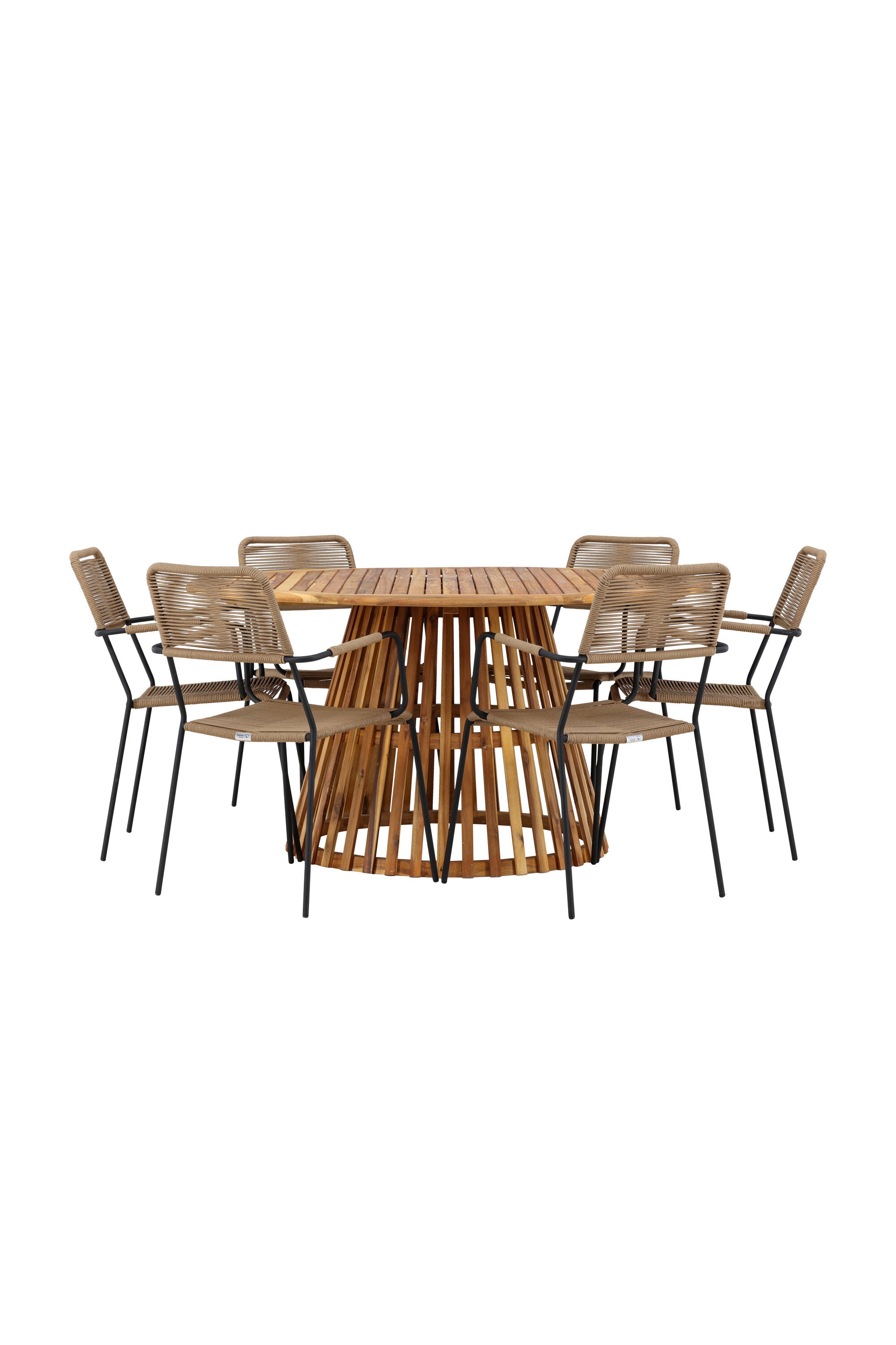 Tucumán Gartentisch Set rund + 6 x Lindos in Natur/Schwarz/Latte präsentiert im Onlineshop von KAQTU Design AG. Gartentischset ist von Venture Home