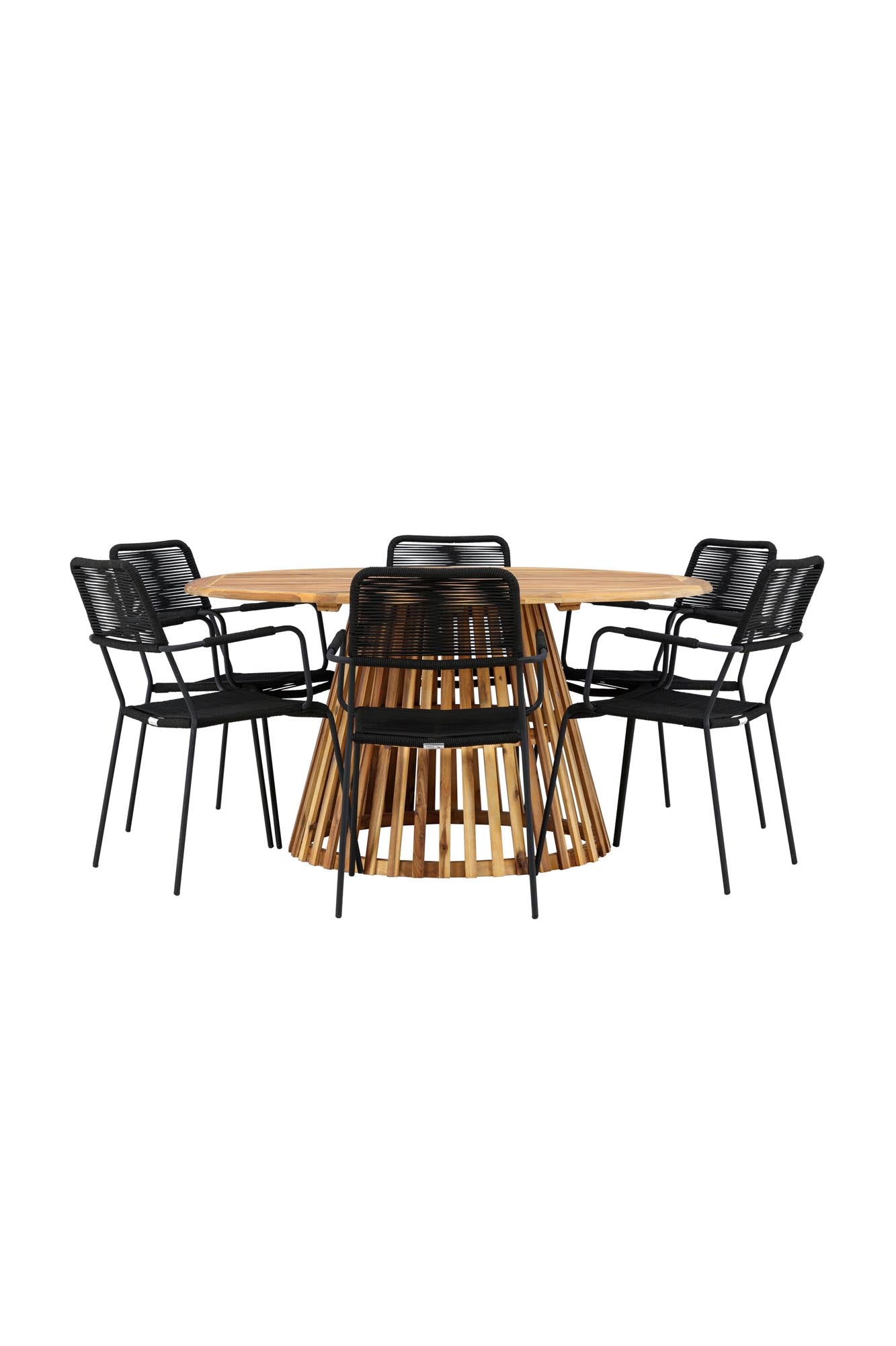 Entdecken Sie das elegante Tucumán Gartentisch Set mit 6 Lindos Stühlen. Ideal für stilvolle Familienessen im Freien. Robuste Akazienholz- und Aluminiumkonstruktion.