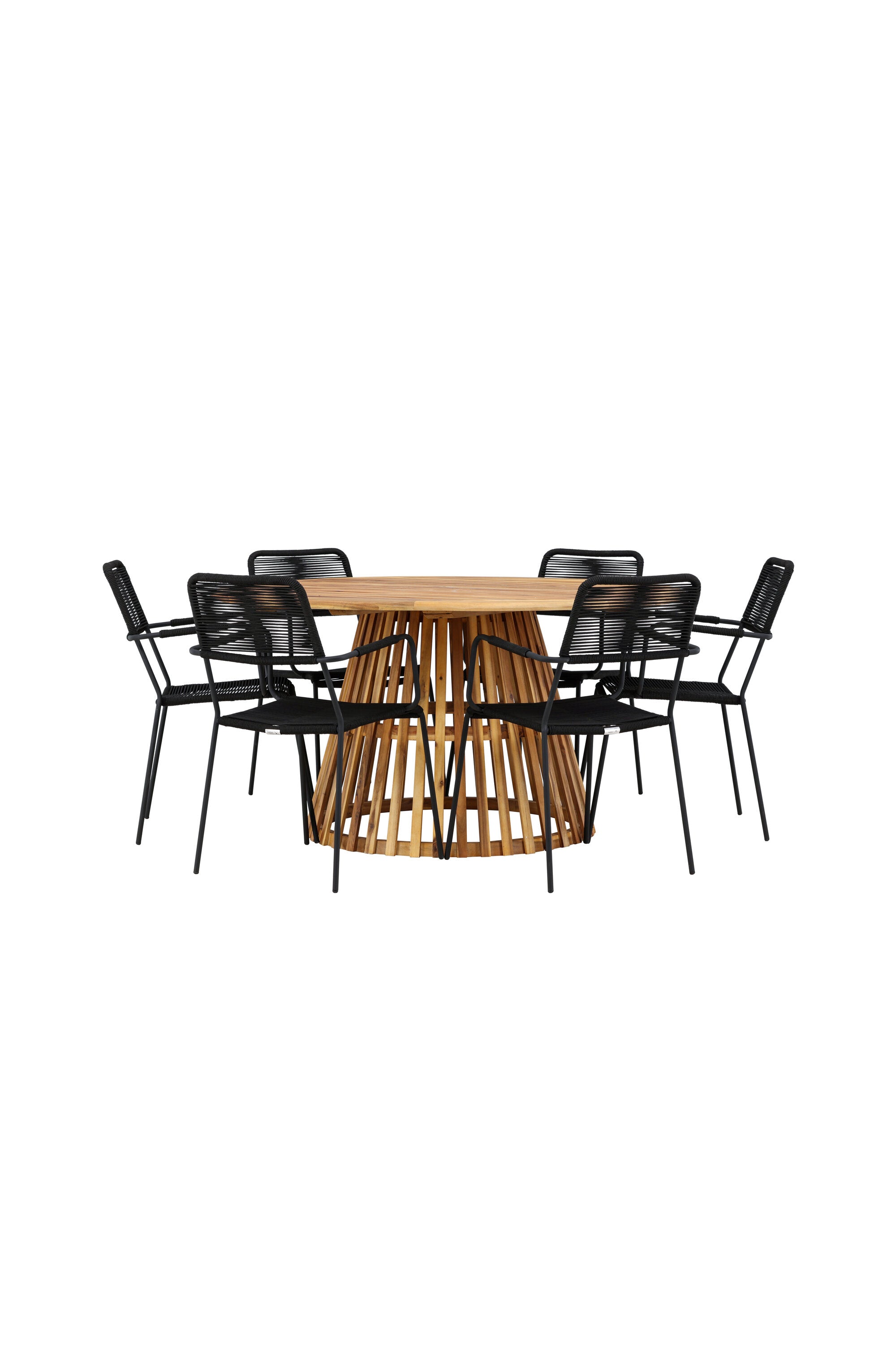 Tucumán Gartentisch Set rund + 6 x Lindos in Natur/Schwarz präsentiert im Onlineshop von KAQTU Design AG. Gartentischset ist von Venture Home