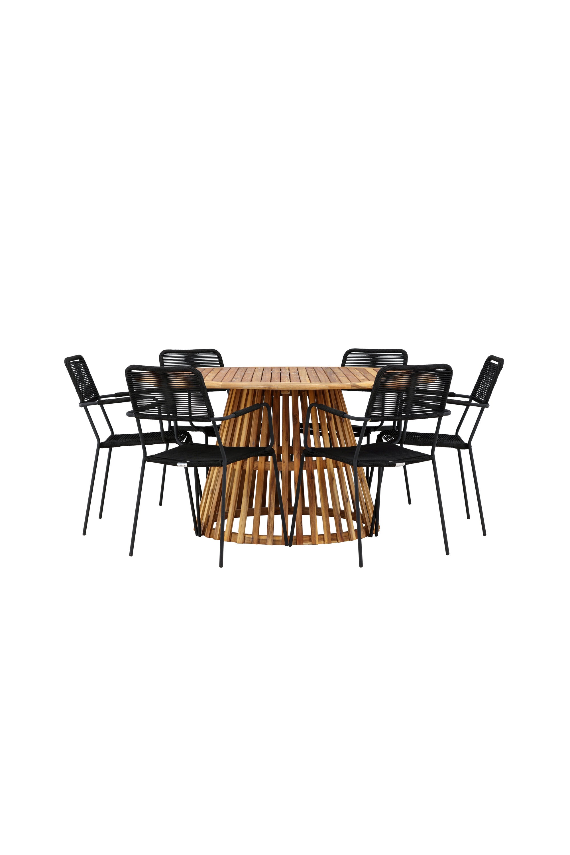 Tucumán Gartentisch Set rund + 6 x Lindos in Natur/Schwarz präsentiert im Onlineshop von KAQTU Design AG. Gartentischset ist von Venture Home