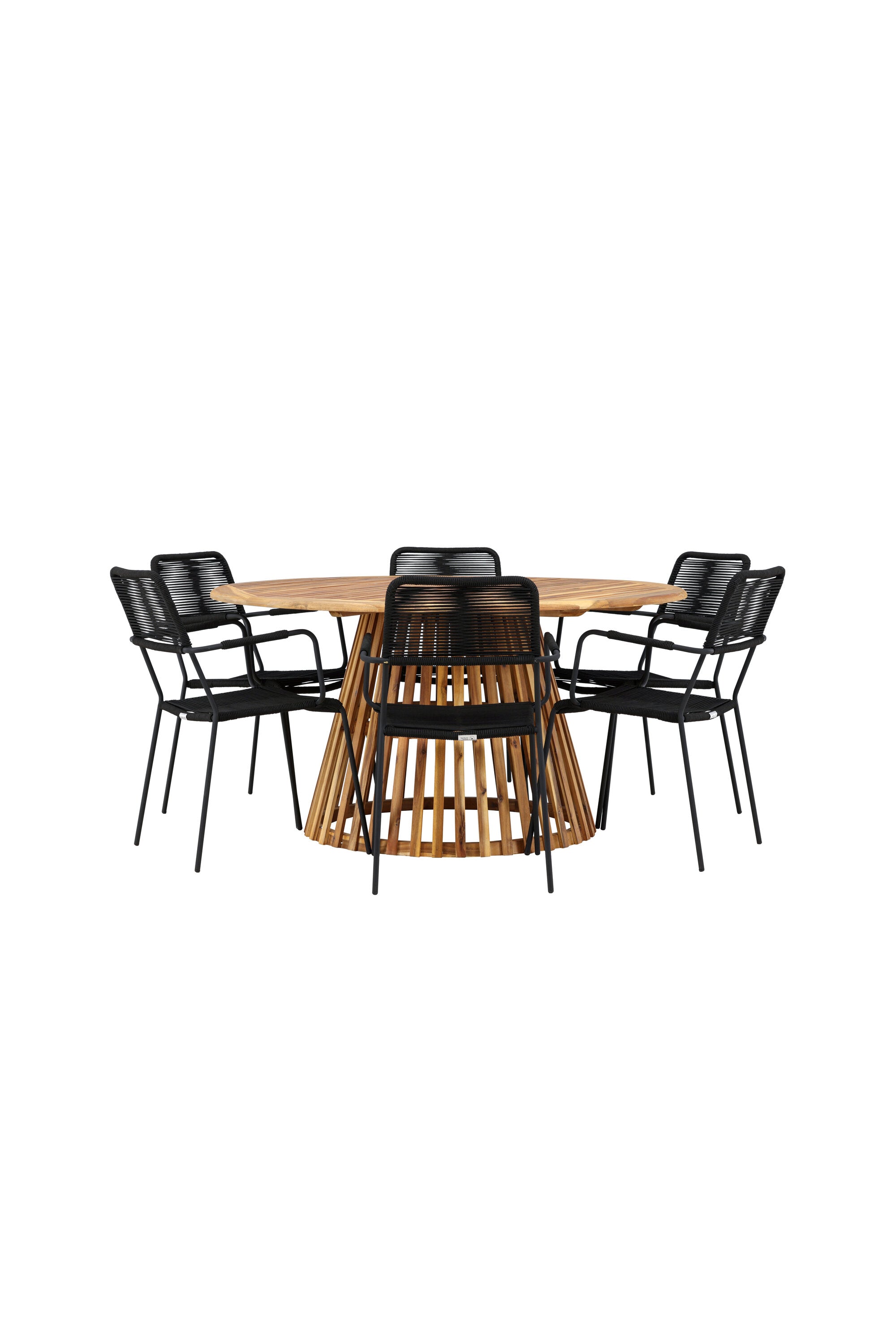 Tucumán Gartentisch Set rund + 6 x Lindos in Natur/Schwarz präsentiert im Onlineshop von KAQTU Design AG. Gartentischset ist von Venture Home