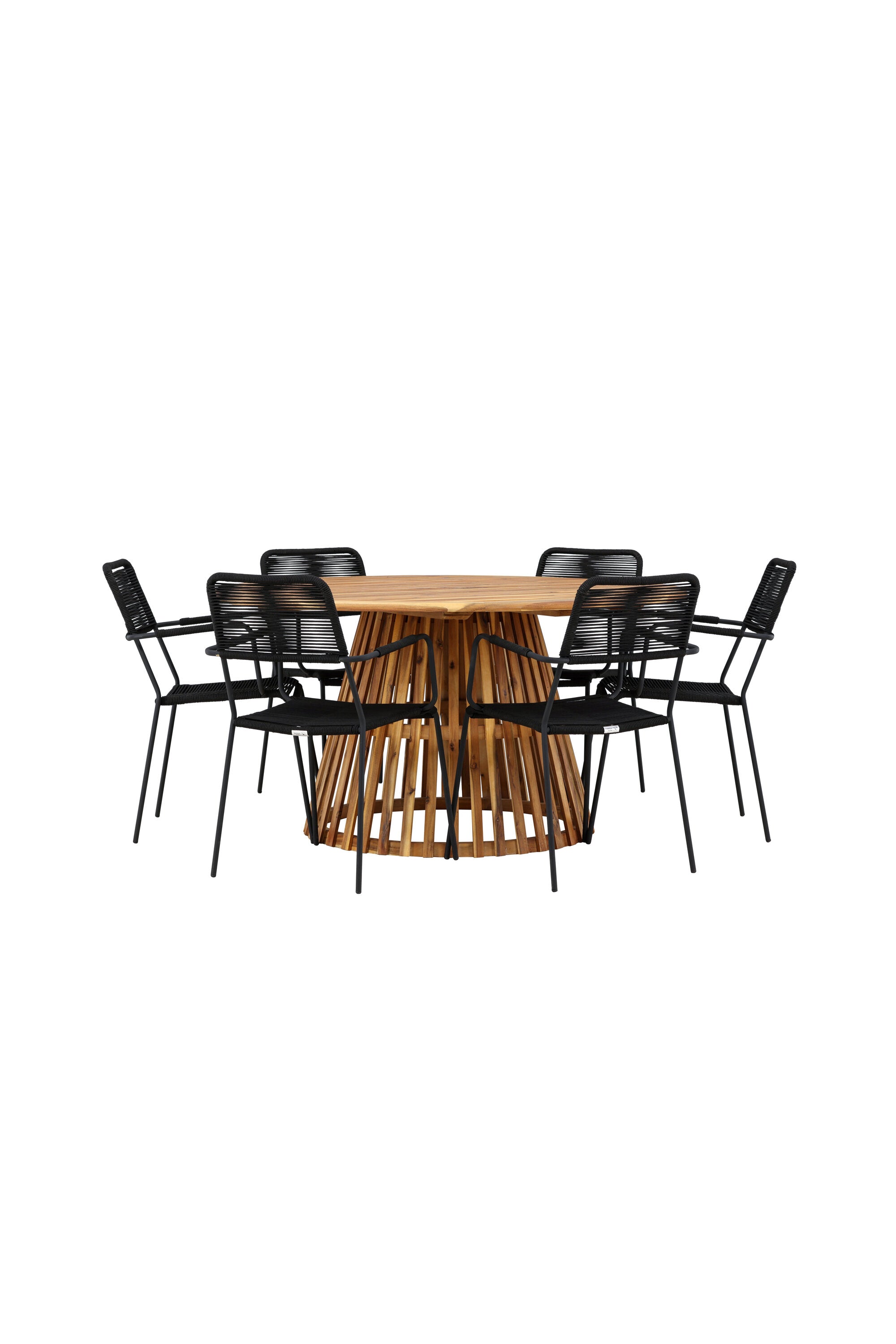 Tucumán Gartentisch Set rund + 6 x Lindos in Natur/Schwarz präsentiert im Onlineshop von KAQTU Design AG. Gartentischset ist von Venture Home