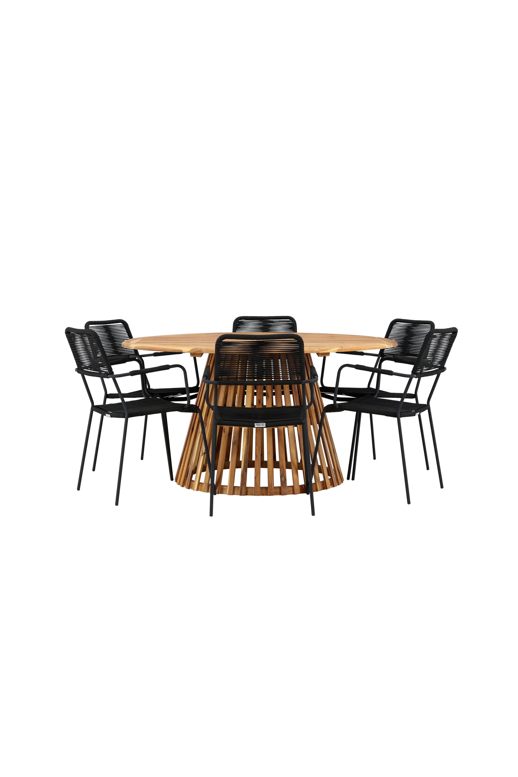 Tucumán Gartentisch Set rund + 6 x Lindos in Natur/Schwarz präsentiert im Onlineshop von KAQTU Design AG. Gartentischset ist von Venture Home