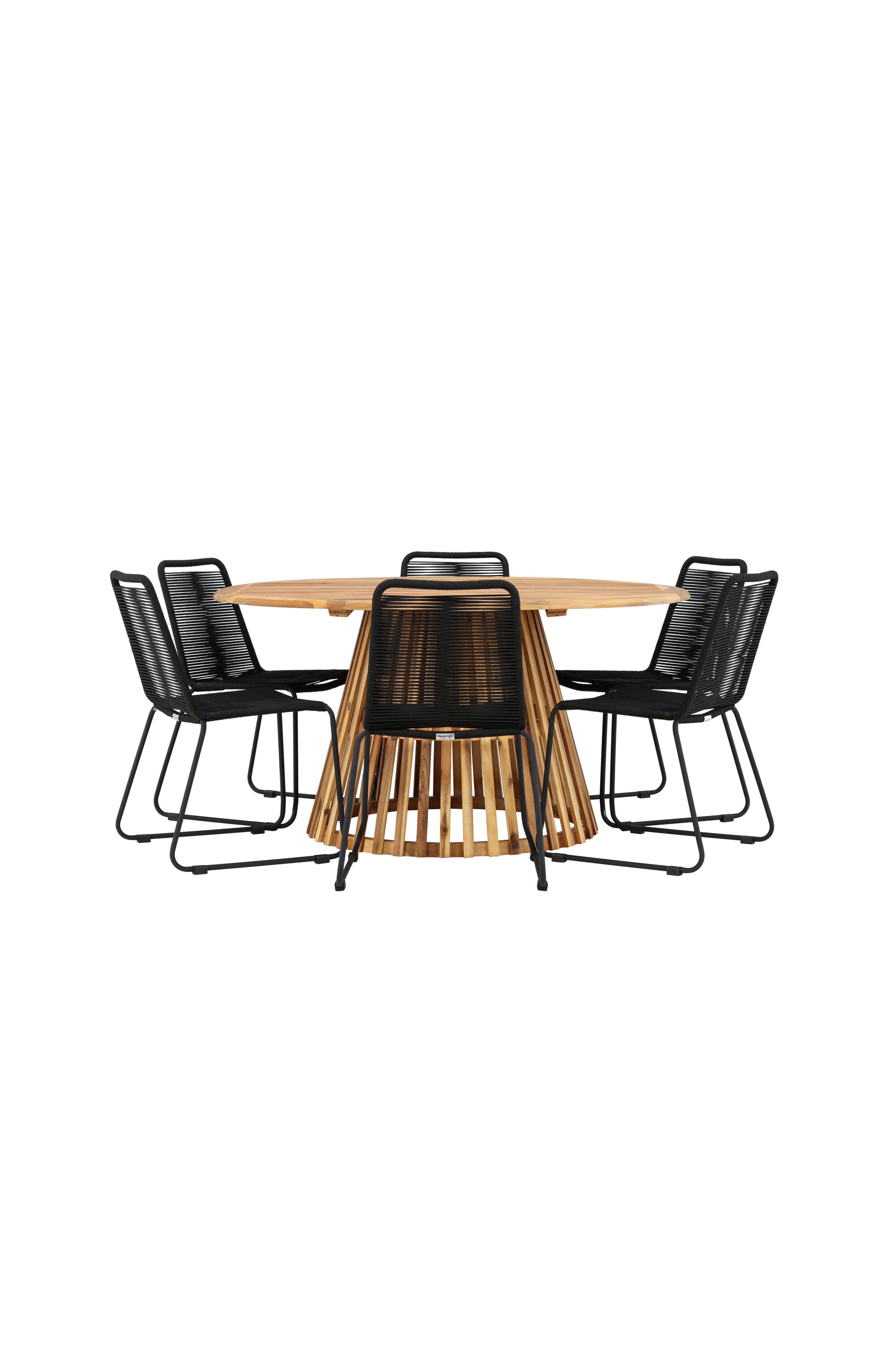 Tucumán Gartentisch Set rund + 6 x Lindos stapelbar in Natur/Schwarz präsentiert im Onlineshop von KAQTU Design AG. Gartentischset ist von Venture Home