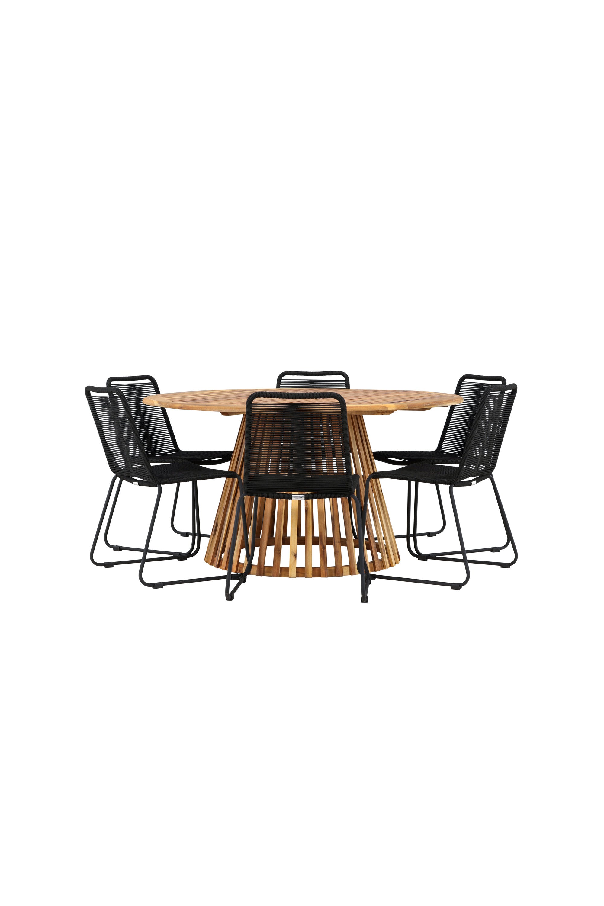 Tucumán Gartentisch Set rund + 6 x Lindos stapelbar in Natur/Schwarz präsentiert im Onlineshop von KAQTU Design AG. Gartentischset ist von Venture Home