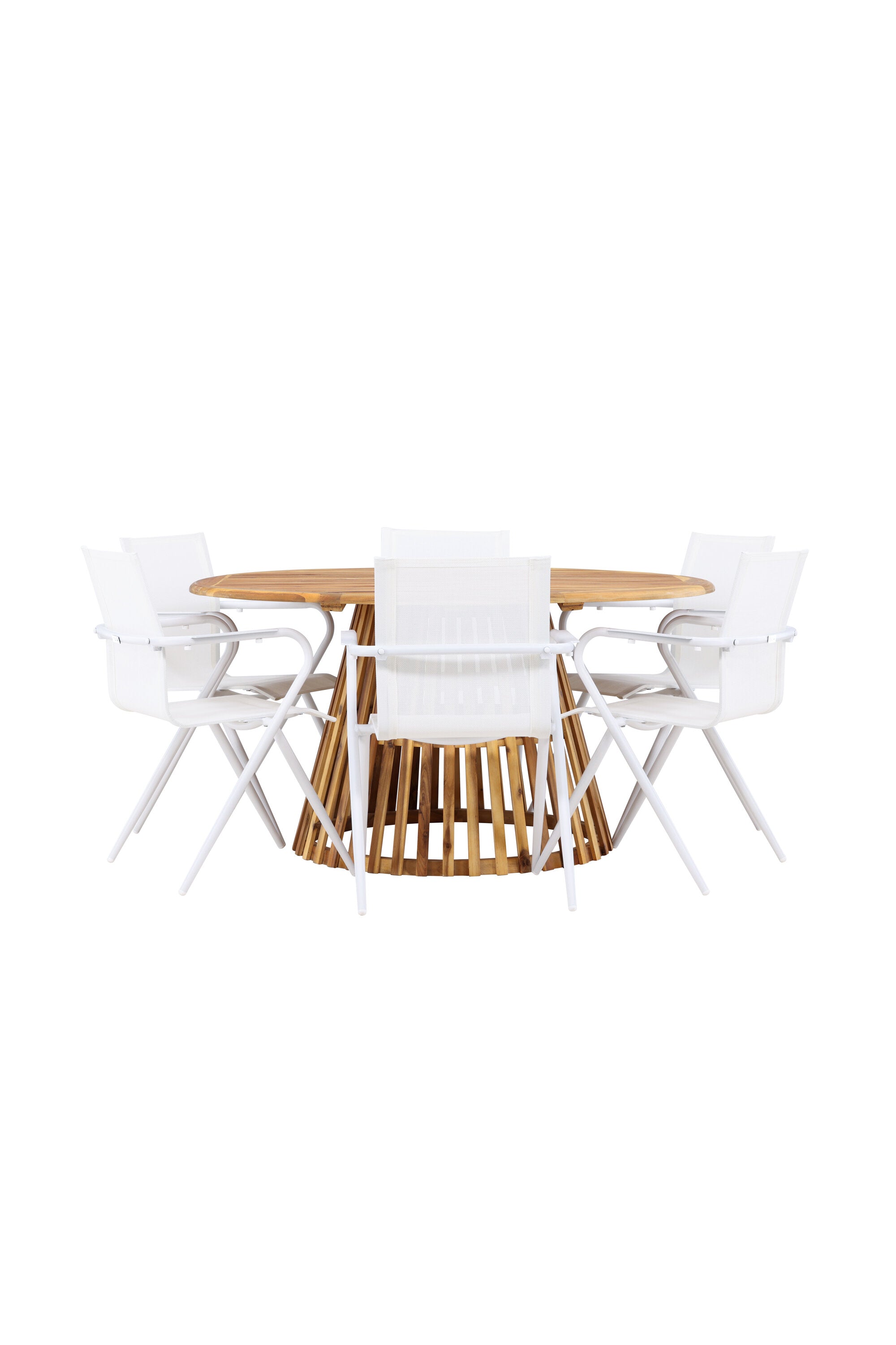 Entdecken Sie das elegante Tucumán Gartentisch Set rund mit 6 Alina Stühlen. Perfekt für stilvolle Familienessen im Freien! Robust und einladend.