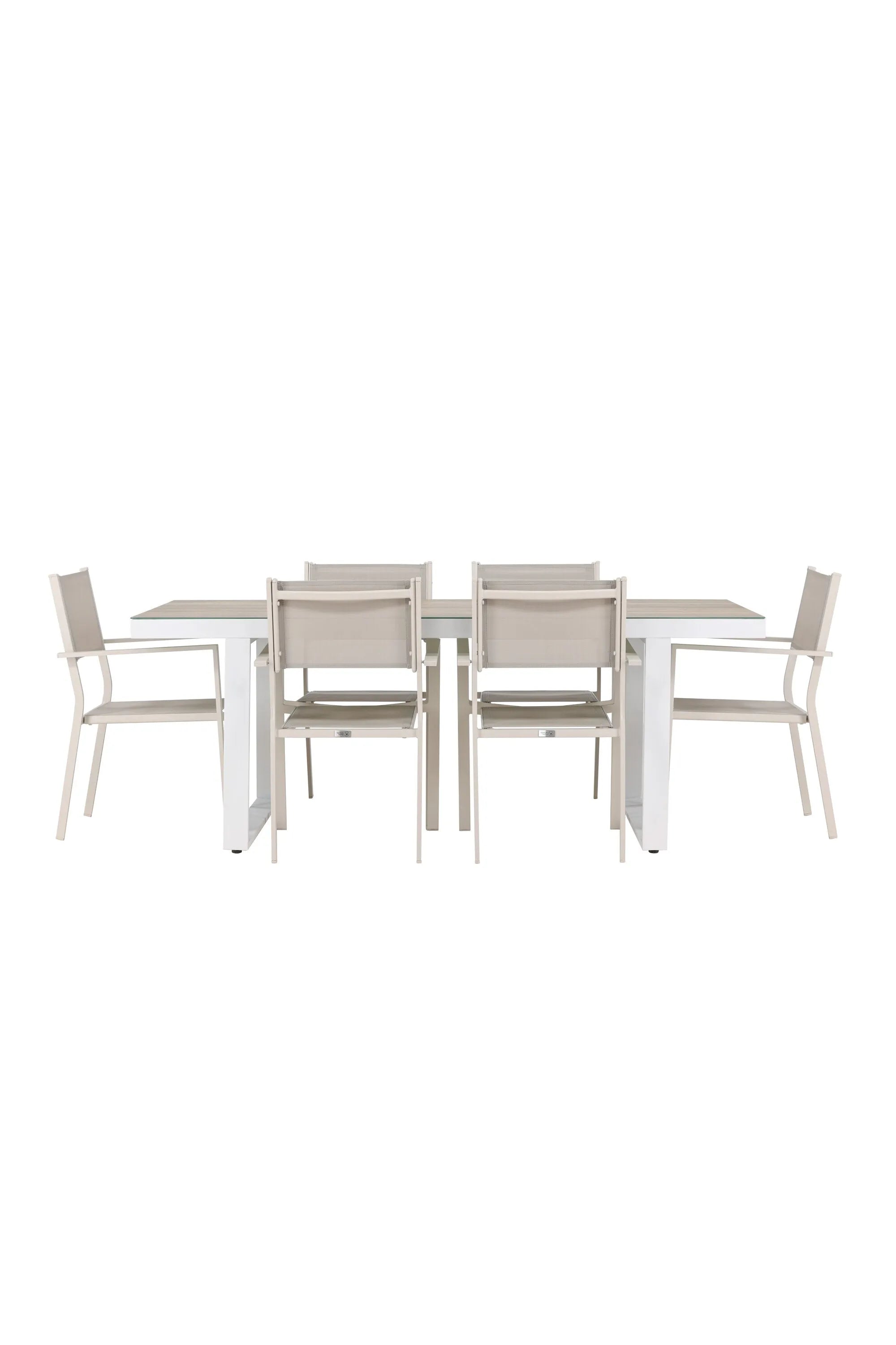 Elegantes Esszimmerset aus Glas und Aluminium, bietet Komfort und Stil für unvergessliche Momente.