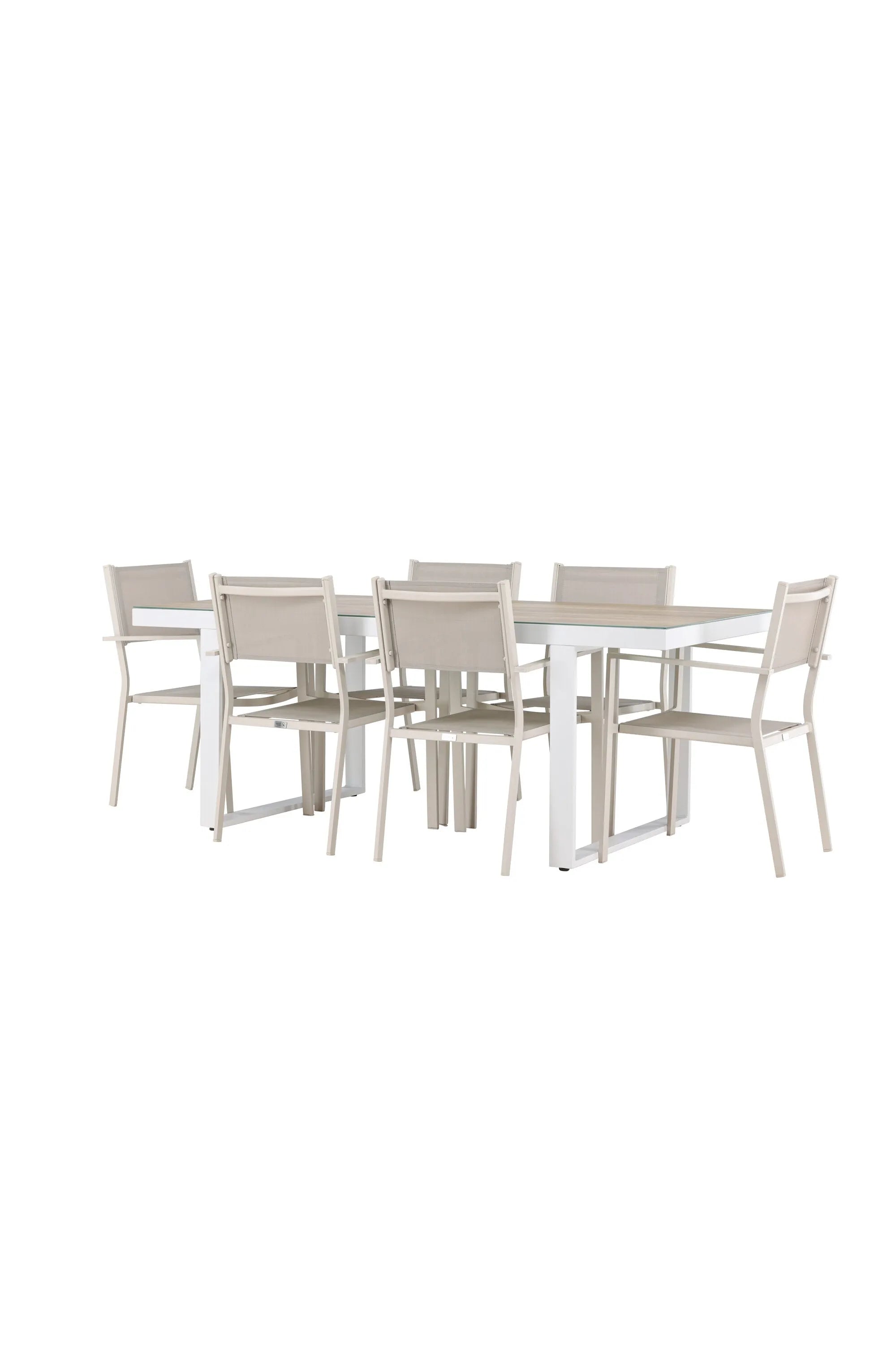 Elegantes Esszimmerset aus Glas und Aluminium, bietet Komfort und Stil für unvergessliche Momente.