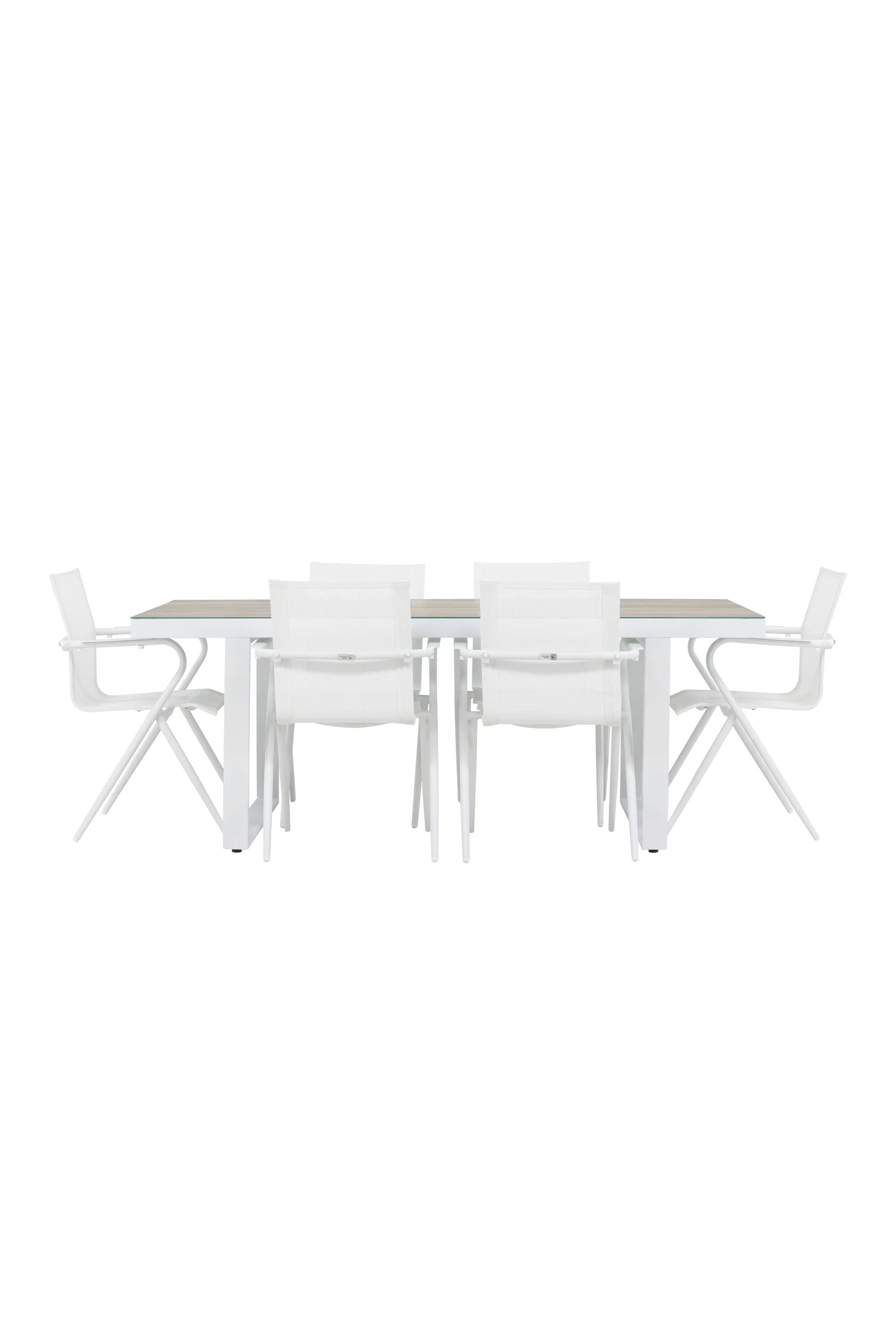 Elegantes Esszimmerset aus Glas und Aluminium, bietet Komfort und Stil für unvergessliche Momente mit Familie und Freunden.