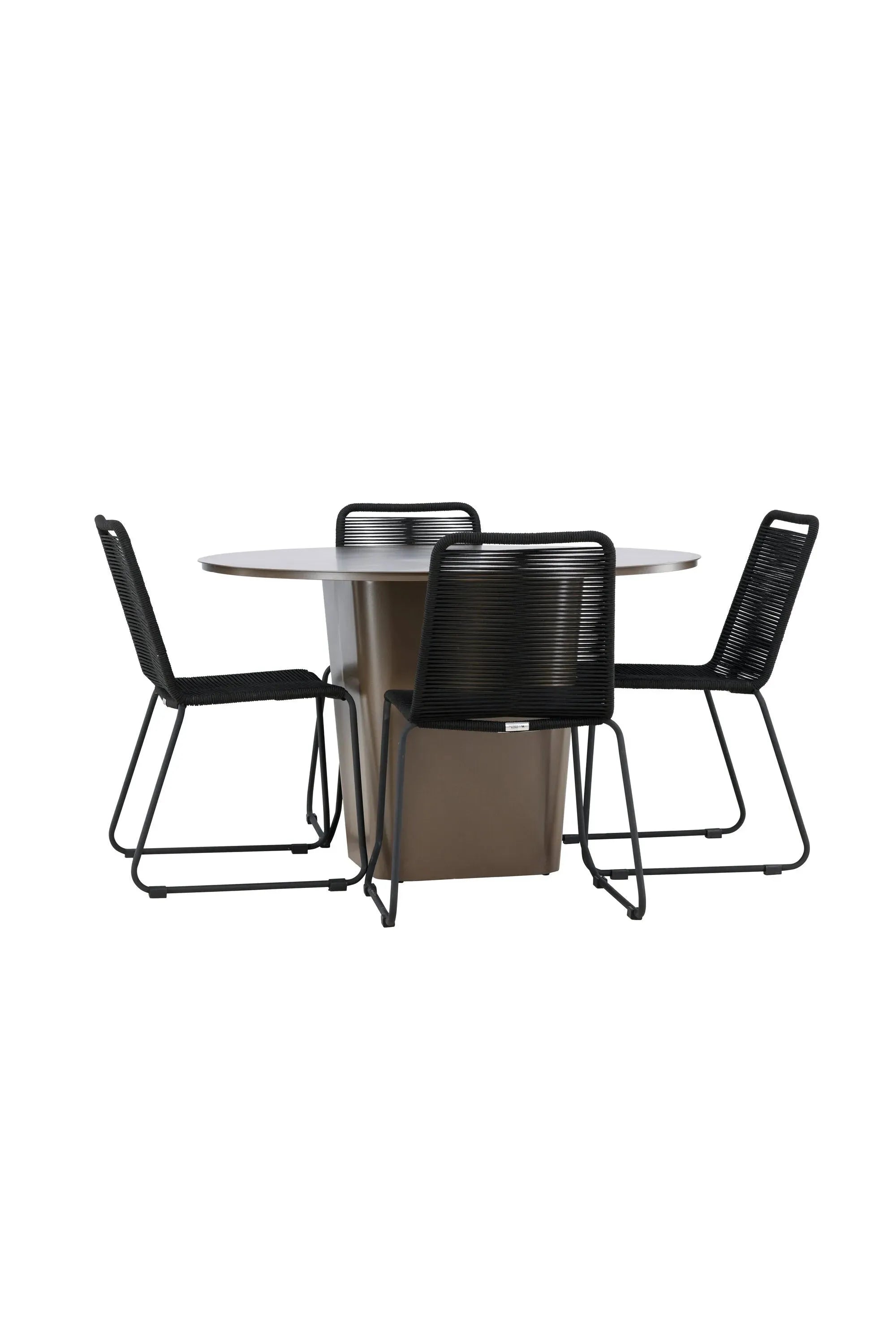 Stilvolles, wetterfestes Esszimmerset aus Aluminium für drinnen und draußen, mit ergonomischen Stühlen.