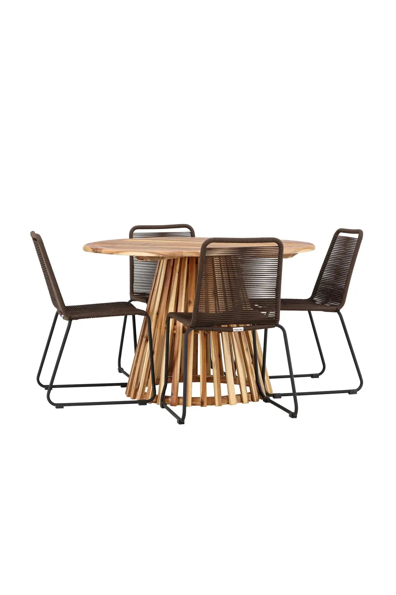 Elegantes Esszimmerset aus Akazienholz, rund, für gesellige Runden. Stilvoll, langlebig, pflegeleicht. Perfekt für Ihr Zuhause.