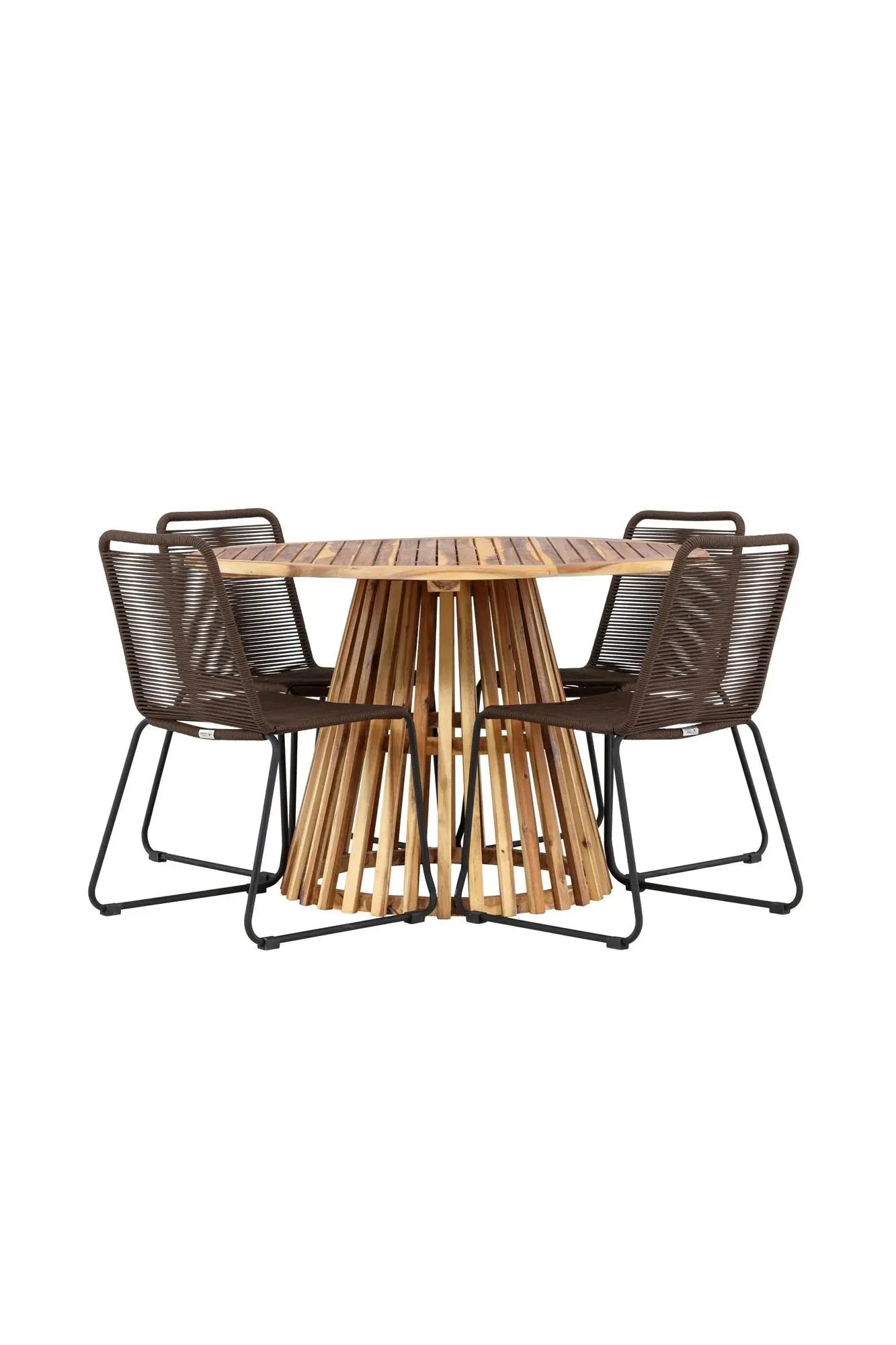 Elegantes Esszimmerset aus Akazienholz, rund, für gesellige Runden. Stilvoll, langlebig, pflegeleicht. Perfekt für Ihr Zuhause.