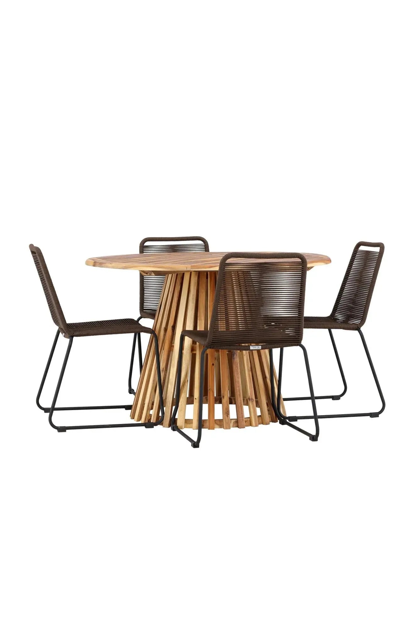 Elegantes Esszimmerset aus Akazienholz, rund, für gesellige Runden. Stilvoll, langlebig, pflegeleicht. Perfekt für Ihr Zuhause.