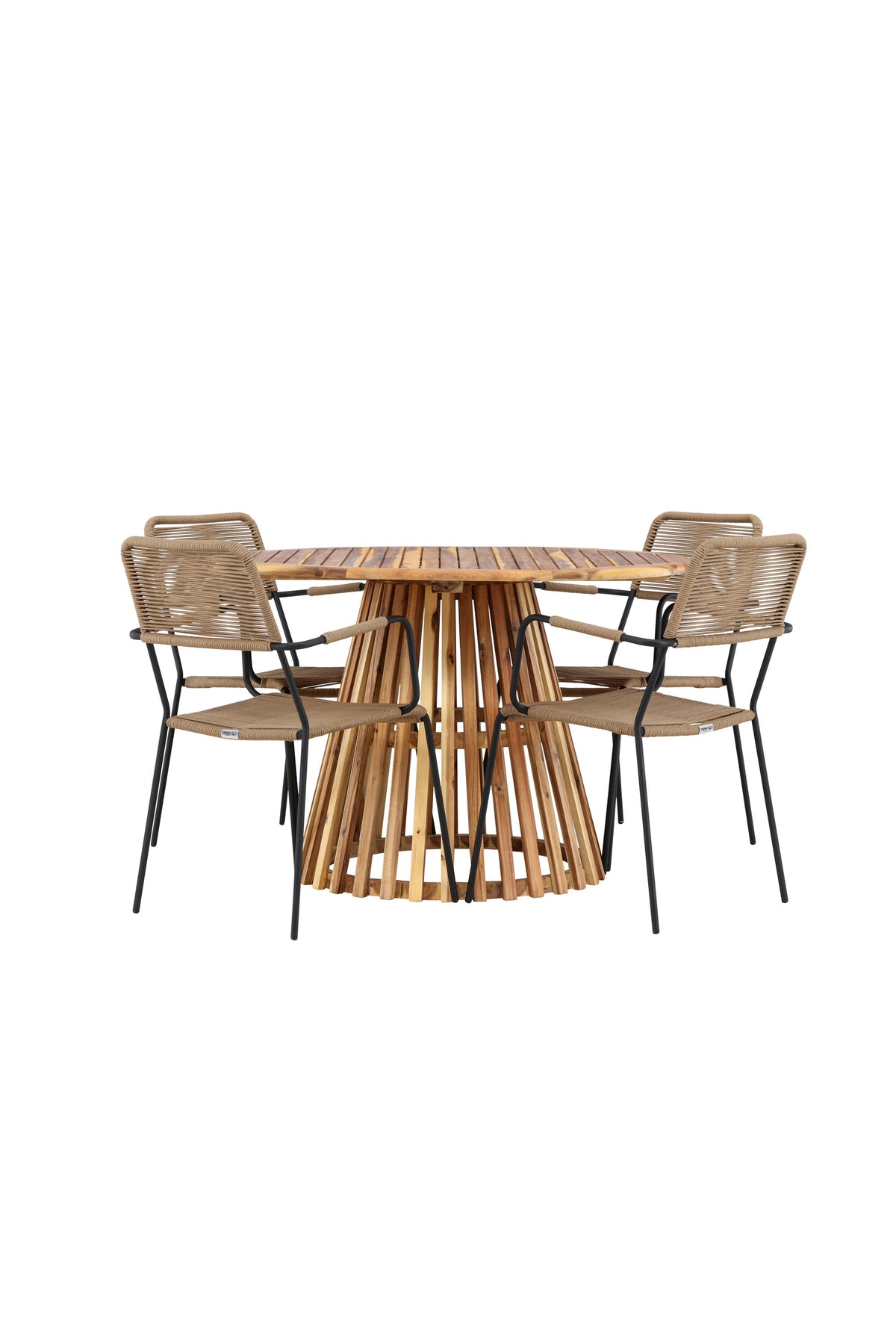 Lumpur Gartentisch Set rund + Lindos Armchair in Natur/Schwarz/Braun präsentiert im Onlineshop von KAQTU Design AG. Gartentischset ist von Venture Home
