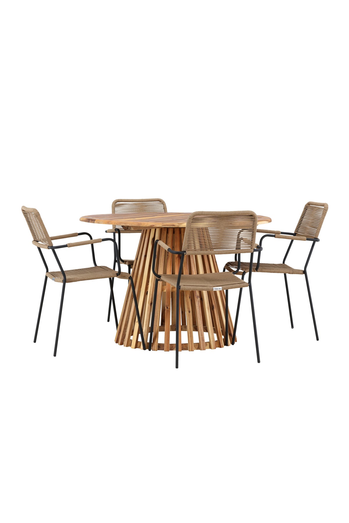 Lumpur Gartentisch Set rund + Lindos Armchair in Natur/Schwarz/Braun präsentiert im Onlineshop von KAQTU Design AG. Gartentischset ist von Venture Home
