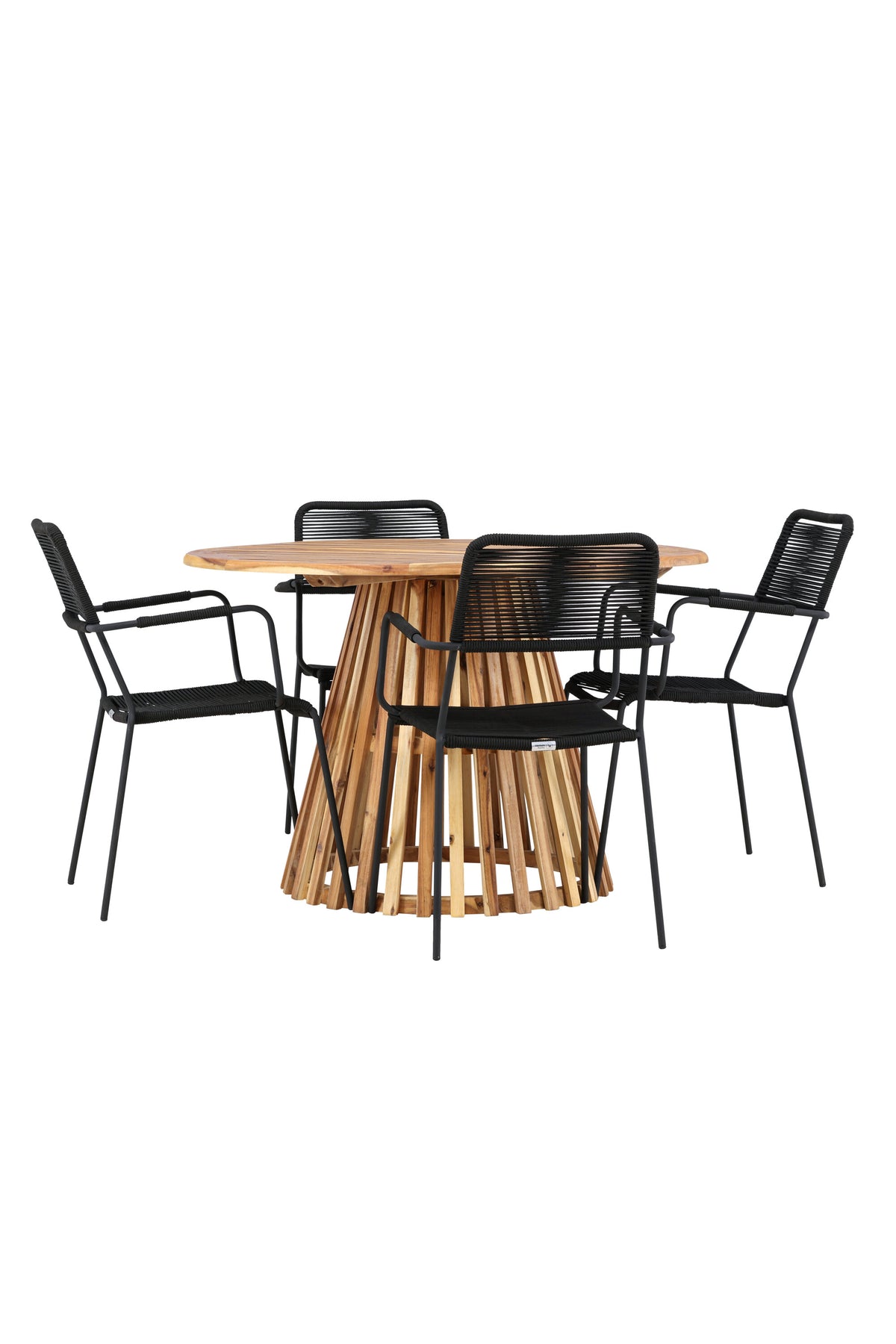 Lumpur Gartentisch Set rund + Lindos Armchair in Natur/Schwarz präsentiert im Onlineshop von KAQTU Design AG. Gartentischset ist von Venture Home