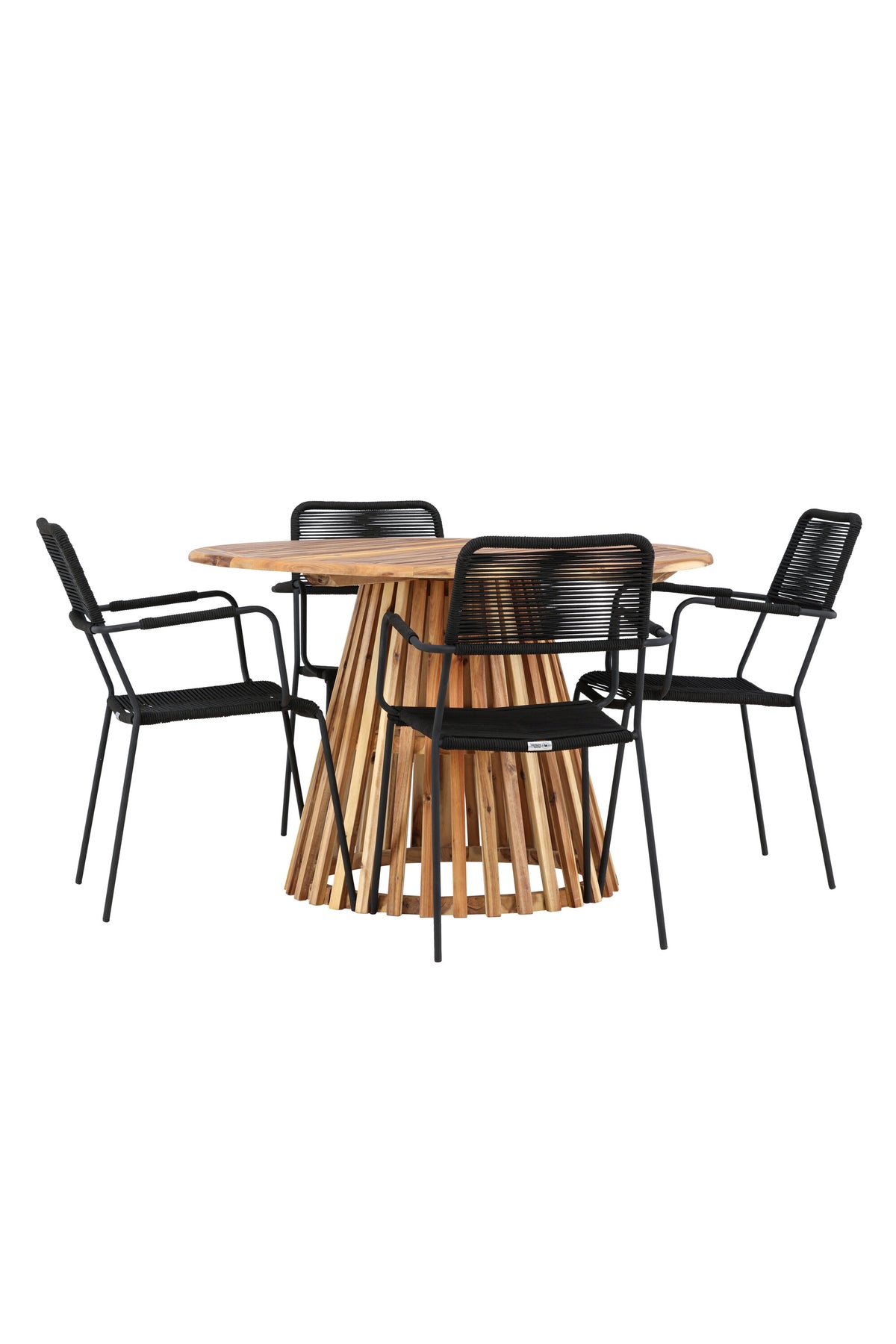 Lumpur Gartentisch Set rund + Lindos Armchair in Natur/Schwarz präsentiert im Onlineshop von KAQTU Design AG. Gartentischset ist von Venture Home