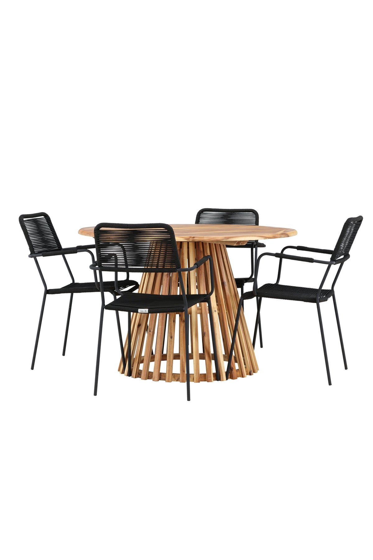 Lumpur Gartentisch Set rund + Lindos Armchair in Natur/Schwarz präsentiert im Onlineshop von KAQTU Design AG. Gartentischset ist von Venture Home