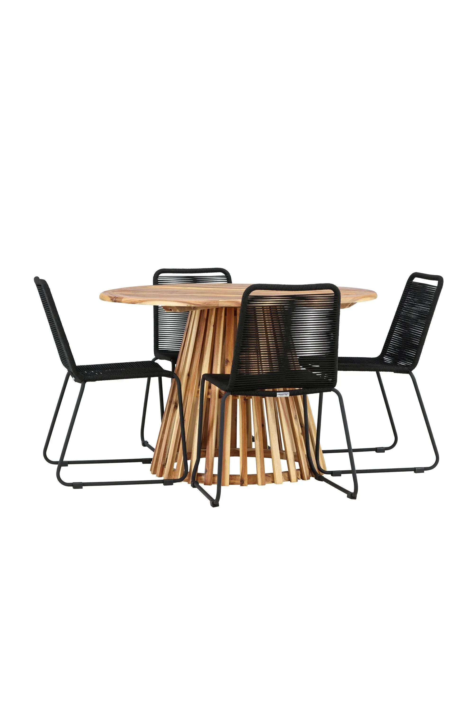 Elegantes Esszimmerset aus Akazienholz, rund, für gesellige Runden. Stilvoll, langlebig, pflegeleicht. Perfekt für Ihr Zuhause.