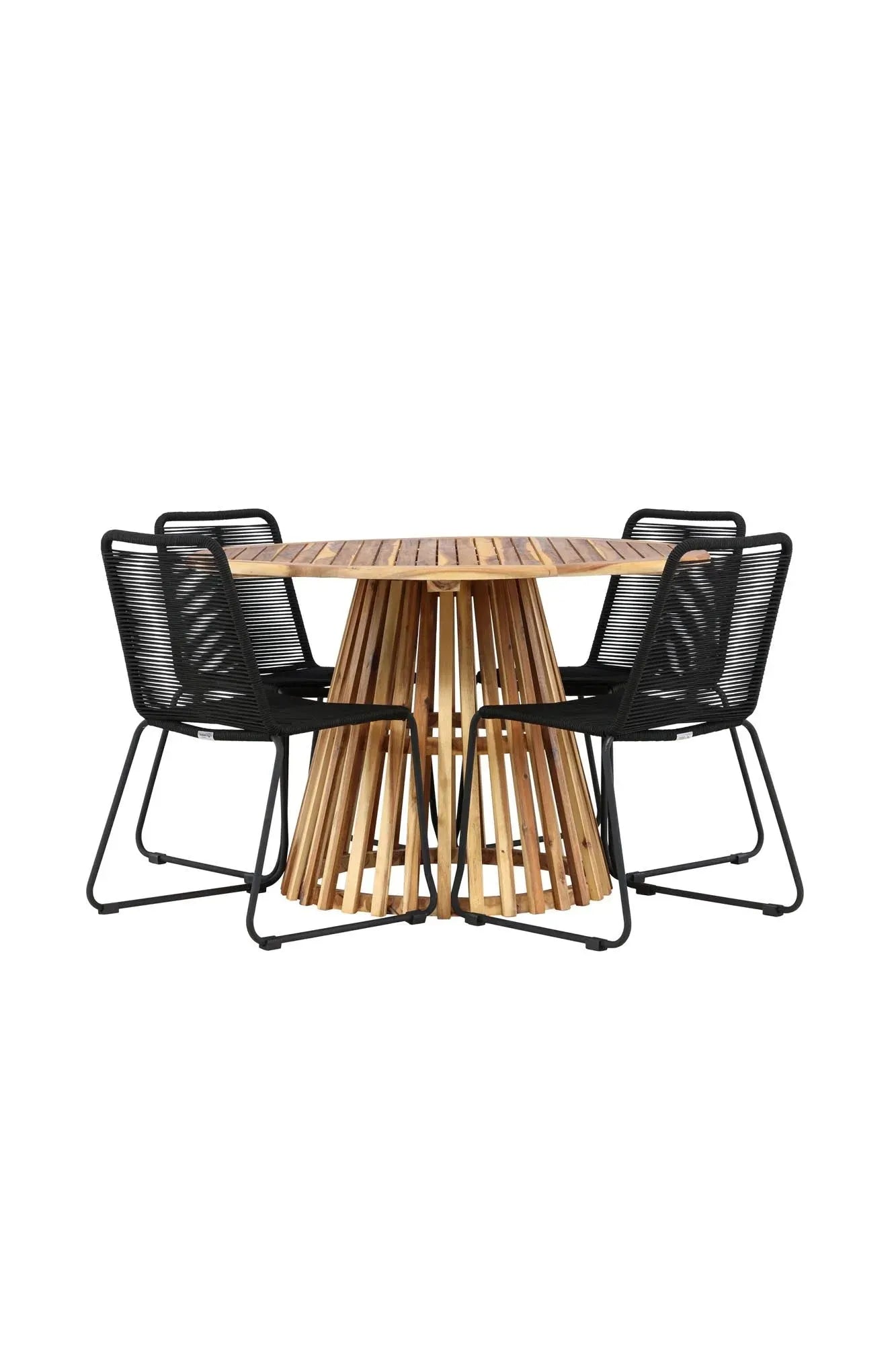 Elegantes Esszimmerset aus Akazienholz, rund, für gesellige Runden. Stilvoll, langlebig, pflegeleicht. Perfekt für Ihr Zuhause.