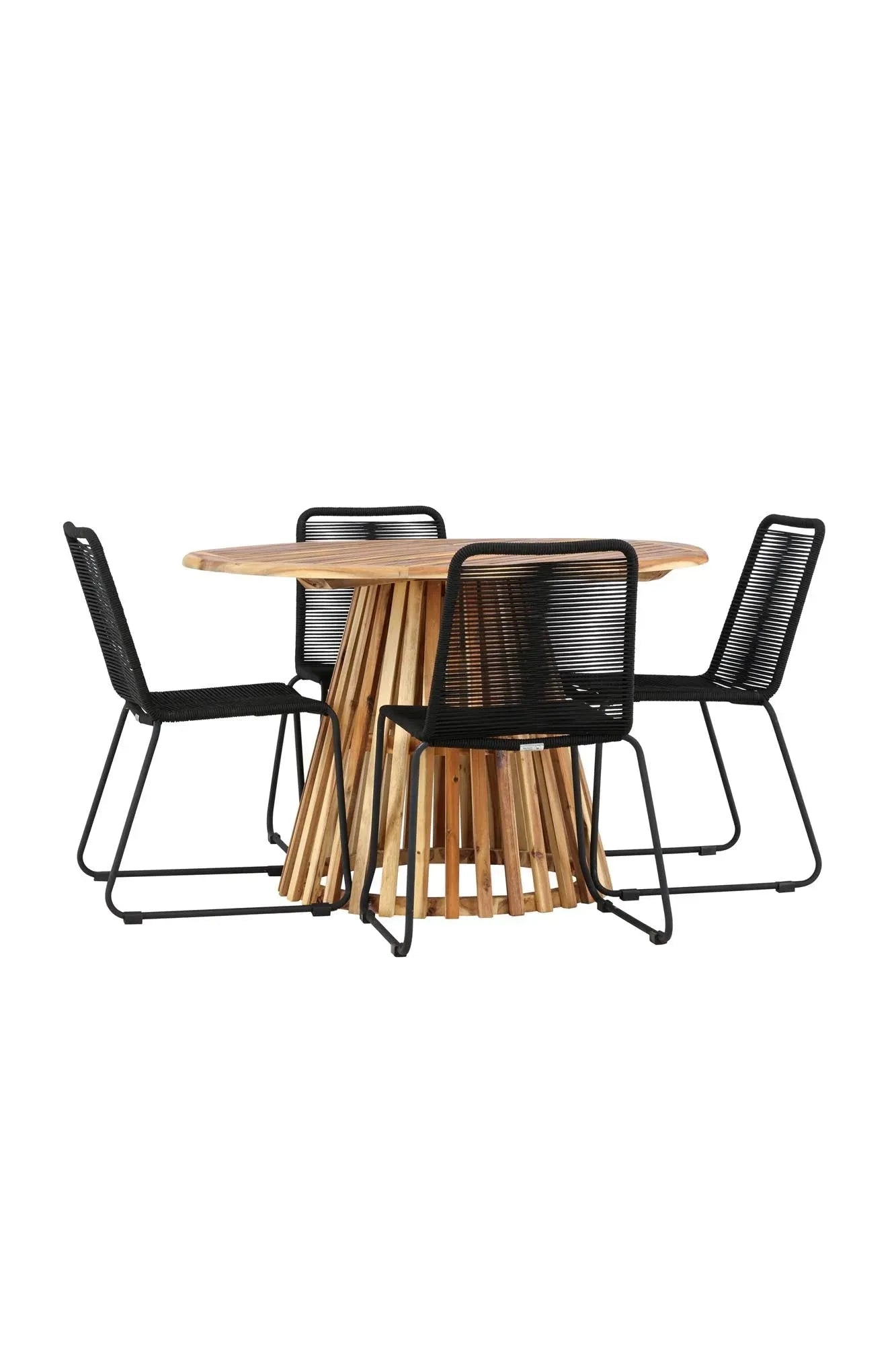 Elegantes Esszimmerset aus Akazienholz, rund, für gesellige Runden. Stilvoll, langlebig, pflegeleicht. Perfekt für Ihr Zuhause.